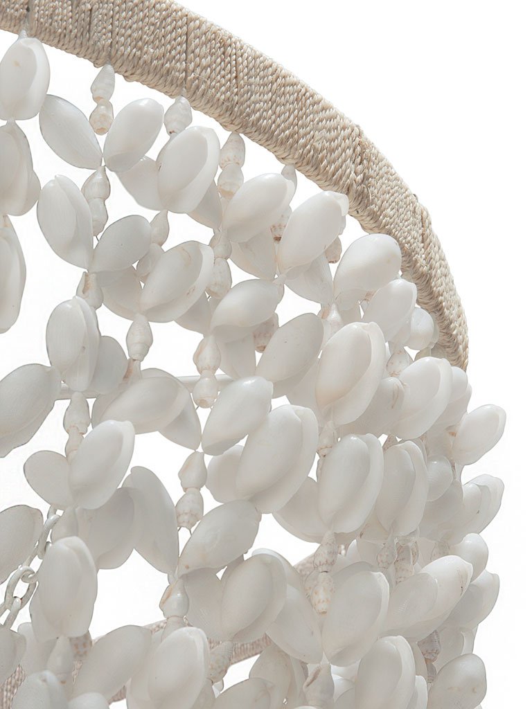 Kouboo Inverted Pendant Lamp, Small, White, Abaca Rope & Seashell, Model 1050028