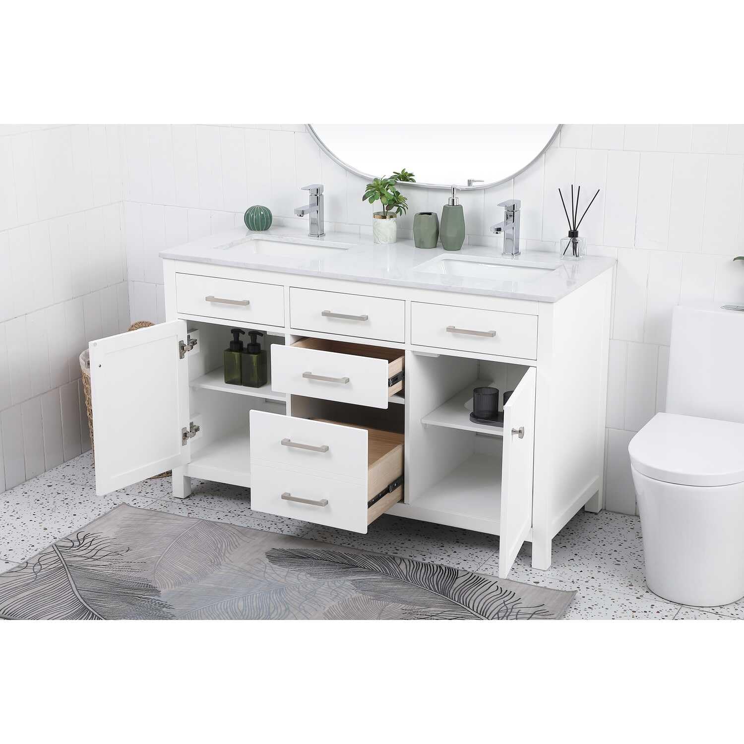 Elegant Lighting 54-Inch Double Bathroom Vanity, Engineered Wood, White