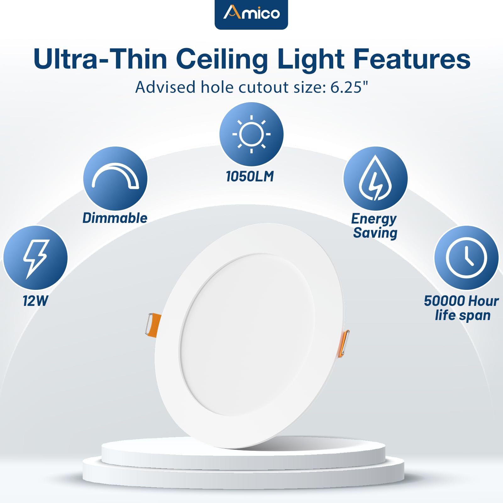 Amico 36 Pack 6 Inch Ultra-Thin LED Recessed Ceiling Light, Dimmable, 5CCT (2700K-5000K), 1050LM, Model