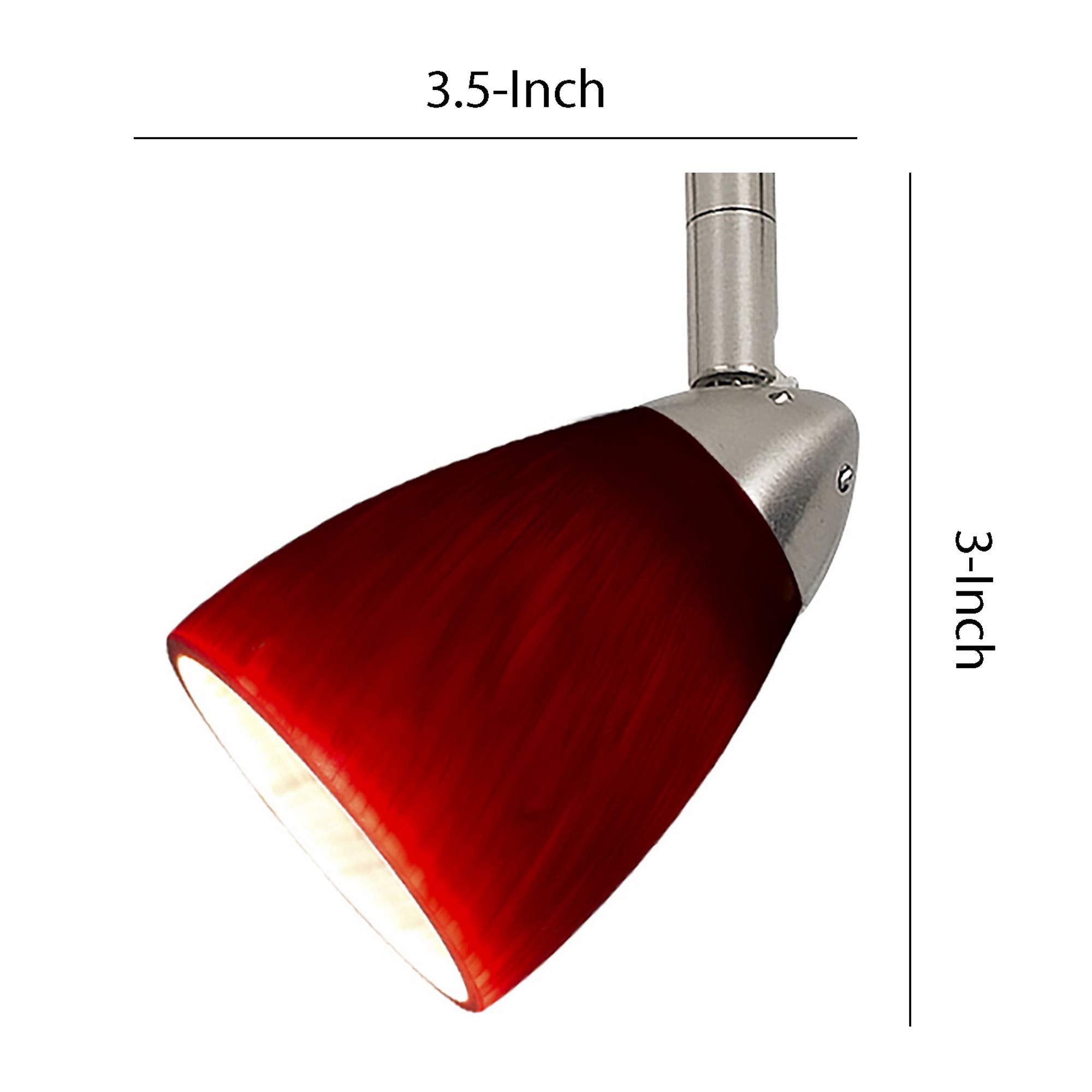 Benzara Hand Blown Glass Shade Track Light Head, Metal Frame, Red and Silver, Model BM220748