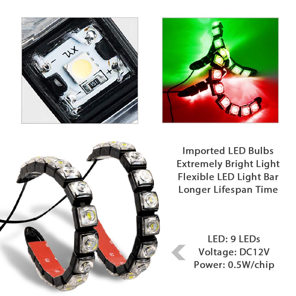 Acelane LED Navigation Lights for Boats, IP67 Waterproof, Green & Red Strip Lights for Bow Side Port Starboard