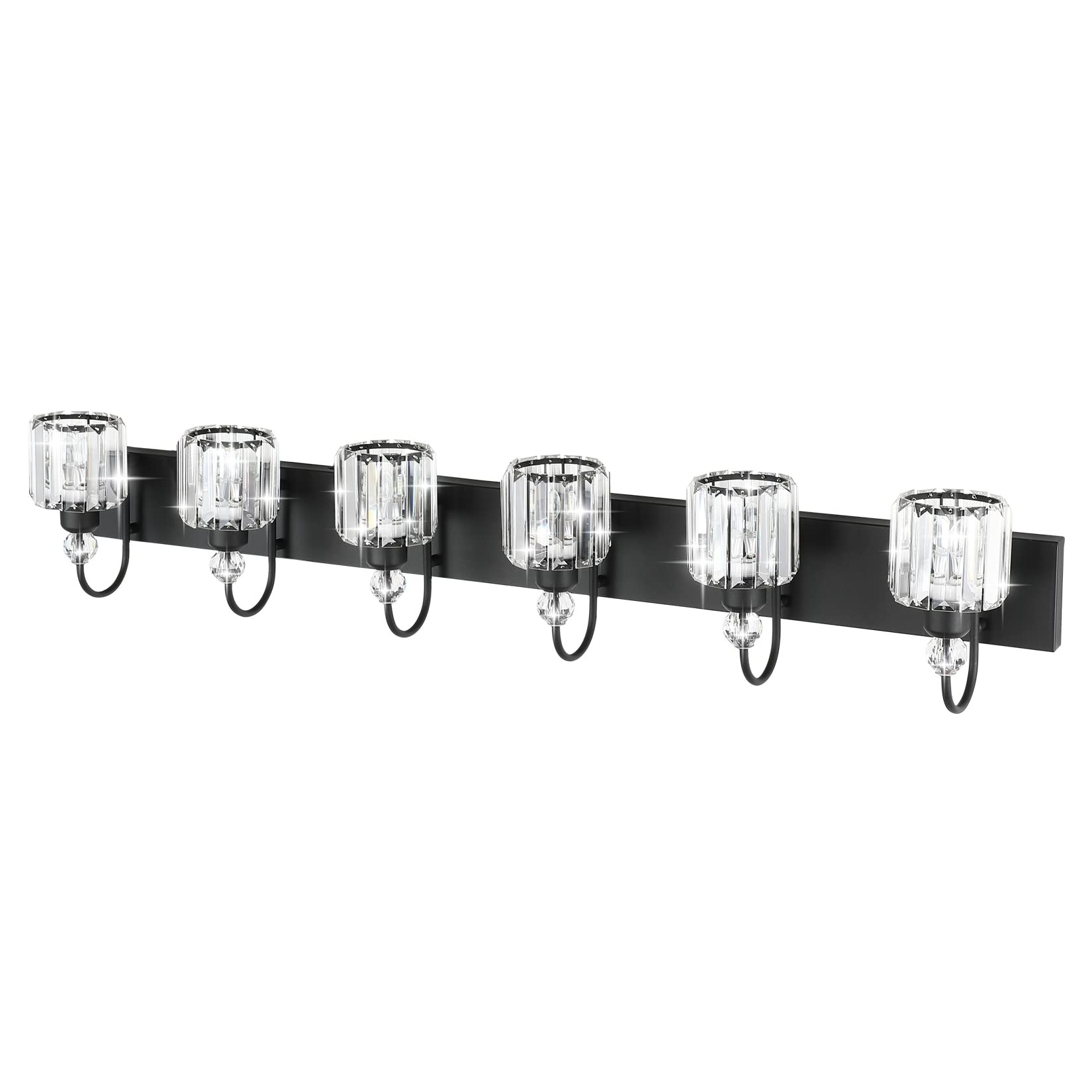 Ralbay 6-Light Crystal Vanity Lights, Matte Black, Metal, Model 8600, Modern Bathroom Wall Fixture