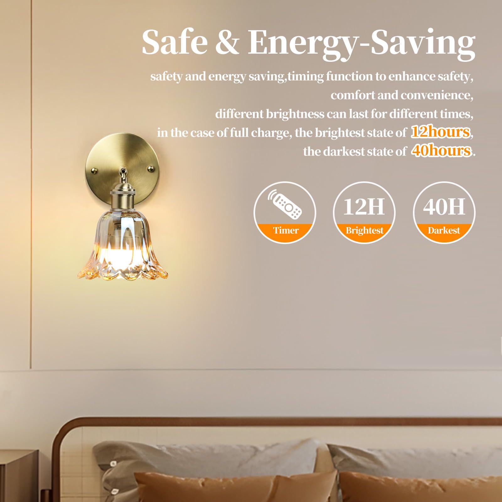 GEEZO Vintage Battery Operated Wall Sconce, Rechargeable, Remote Control, 2 Pack, Pineapple Amber, Model GEEZO-Y-3