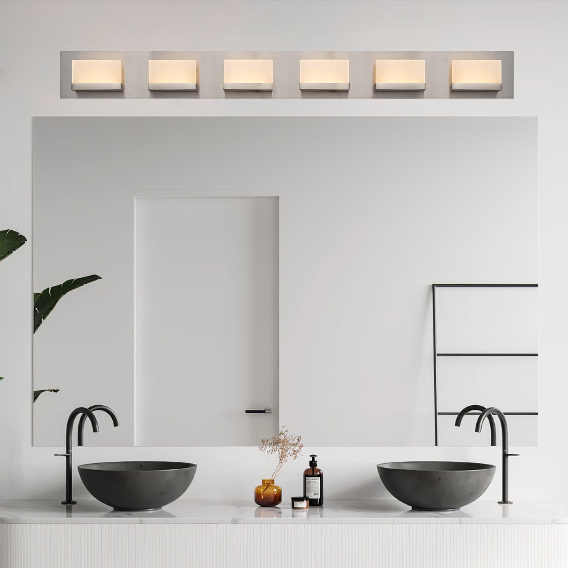 Kira Home Everett 48in Modern LED Bathroom/Vanity Light, Brushed Nickel, Metal, Model RV-WB9266-BN, Energy Efficient, 3000K Warm White