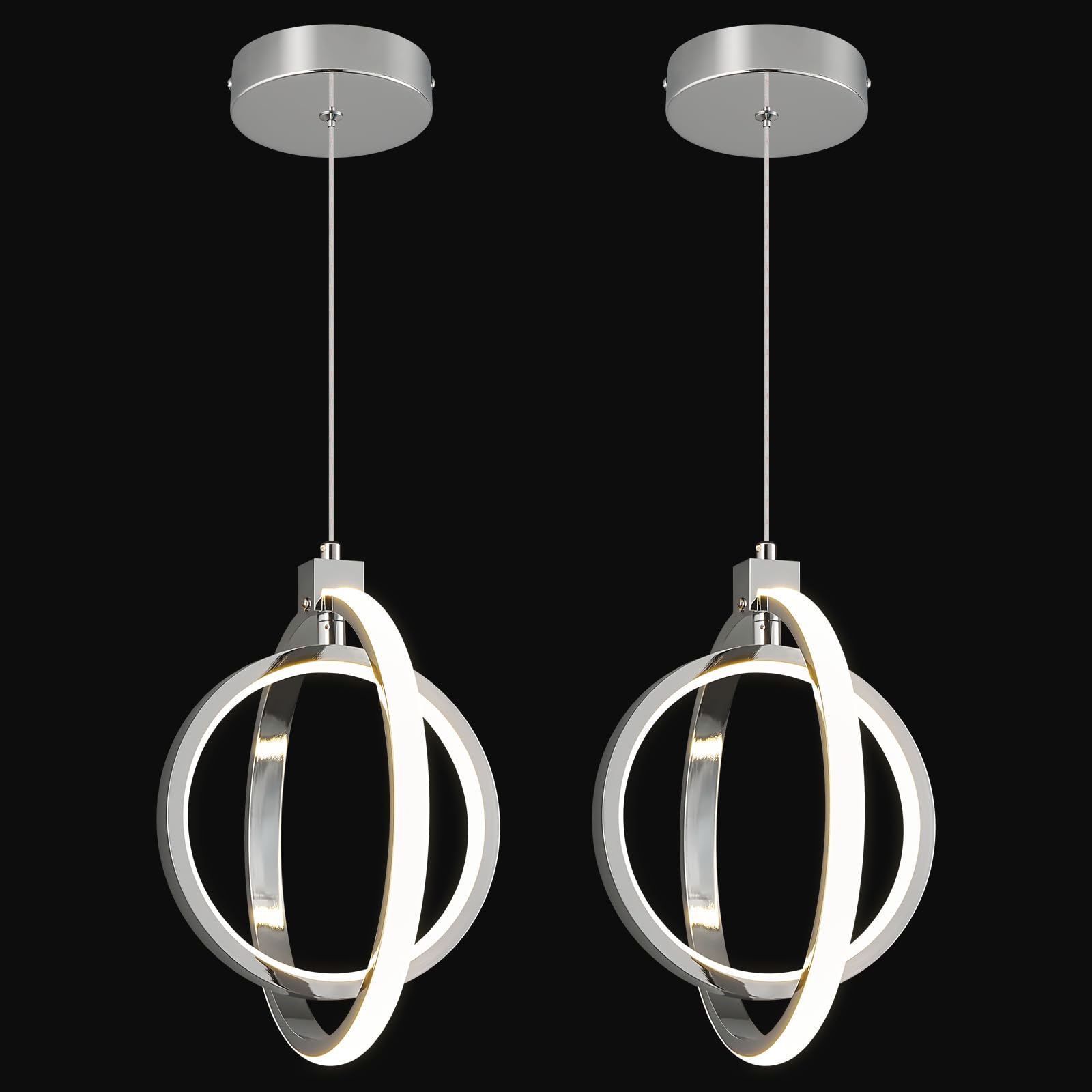 BNHHLZ Modern LED Chandelier Chrome Ring Pendant Light Fixtures 4000K Dimmable Height Adjustable Pendant Lighting for Dining Roo