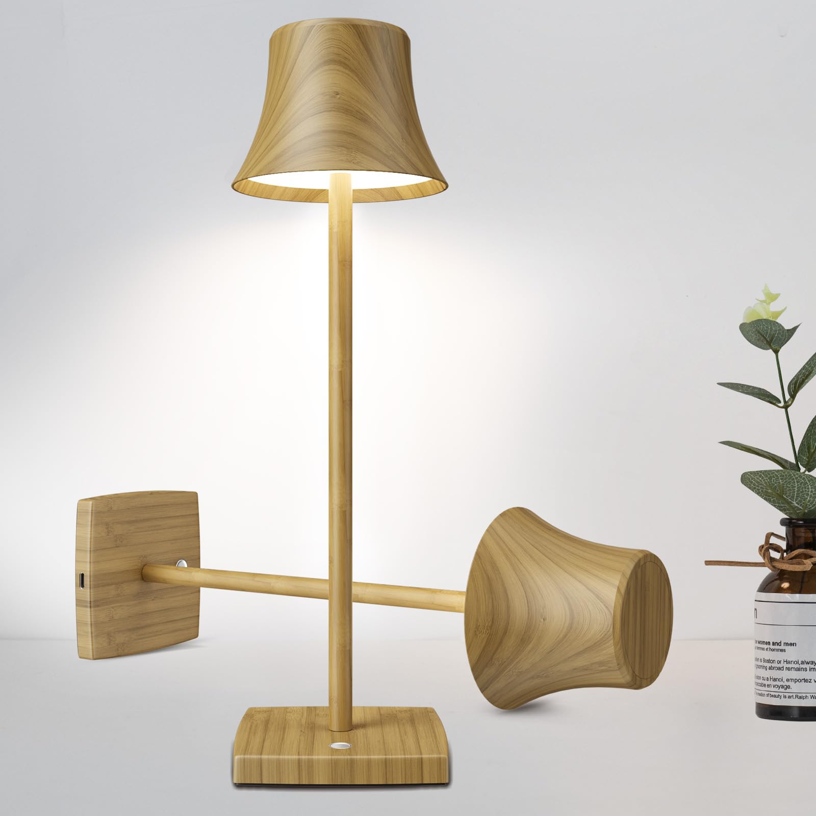 SHANGCAI Set of 2 LED Table Lights, Rechargeable, Dimmable, Bamboo Wood, Model SC-S807