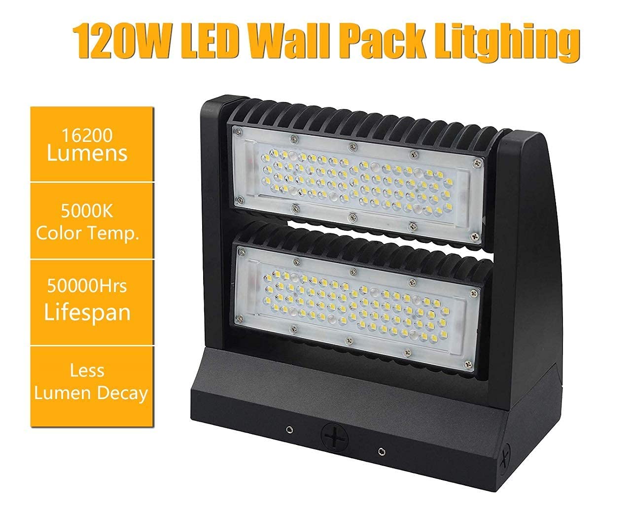 Dephen 120W Led Wall Pack Light - 5000K 16200Lm Rotatable Two Directional Wallpack, 60-120 Beam Angle Adjustable Ip65 Outdoor Co
