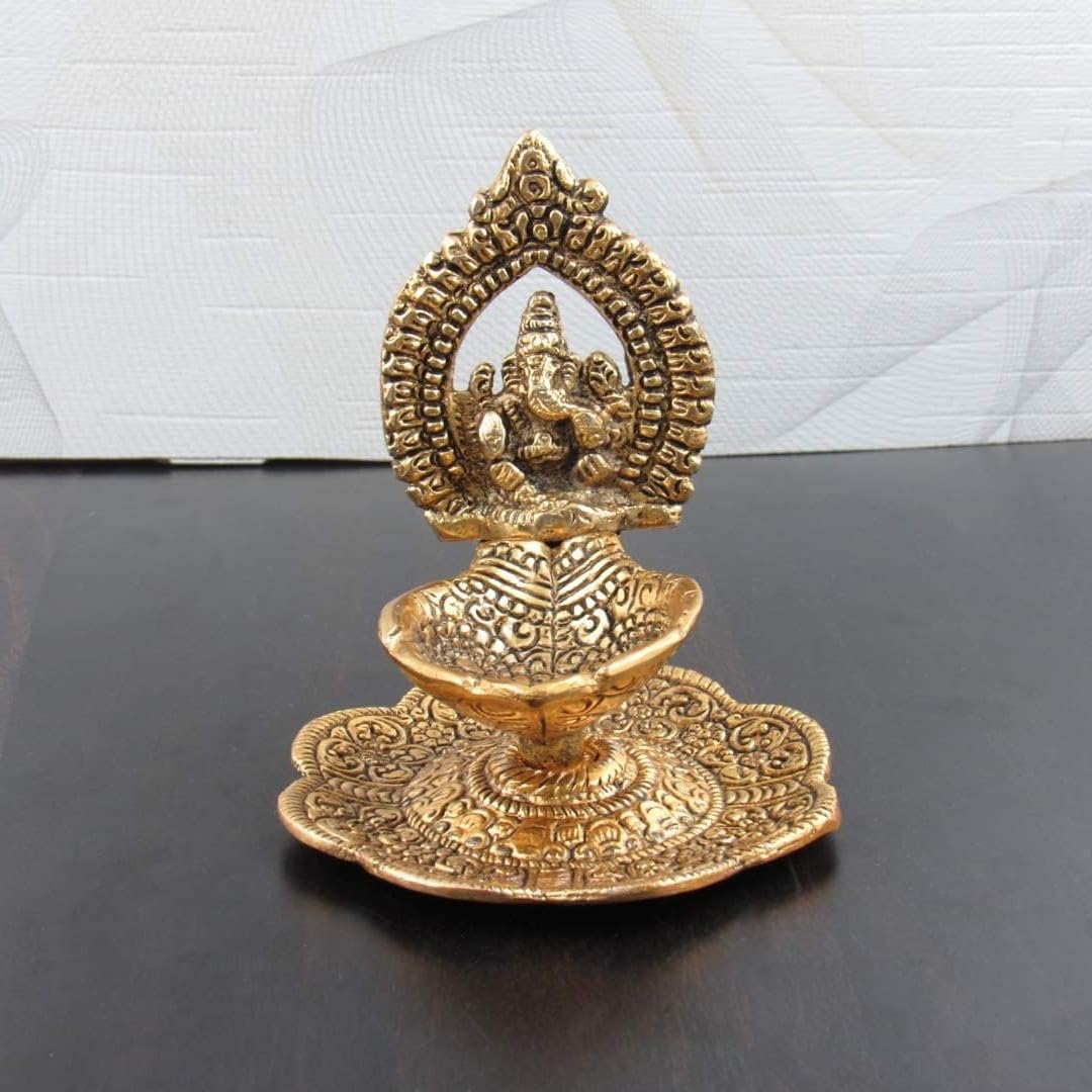 Klassic Ganesha Idol Oil Lamp Diya|Diwali Diya for Puja Diwali Gift Home Temple Articles Decoration Gifts|(Pack of 1,Golden)