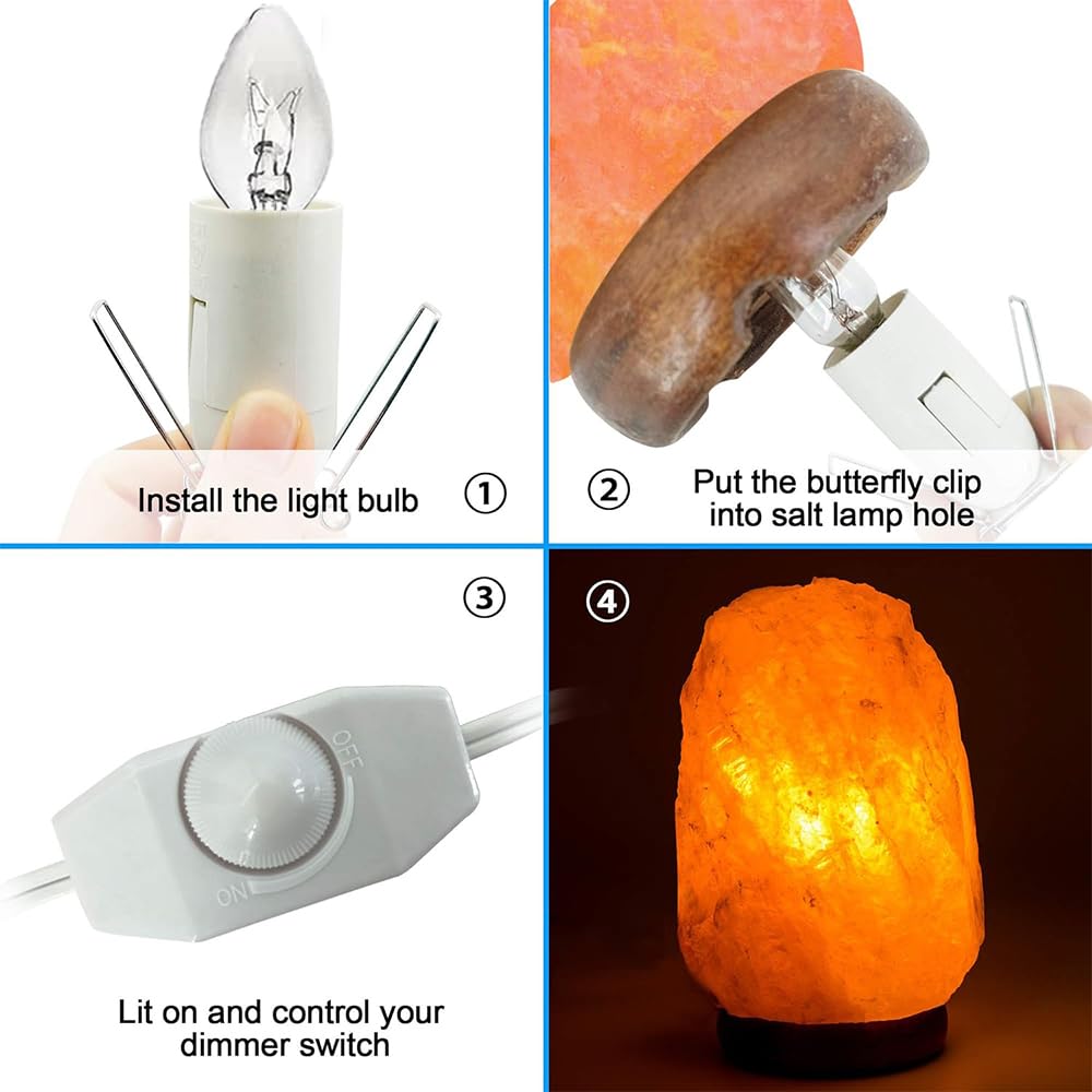 Bubyvv Salt Lamp Cord,Salt Lamp Cord And Base Assembly & Clip For All Himalayan Crystal Salt Lamps -8 Free 15W E12 Base Bulbs For Salt Lamp (White-2P)