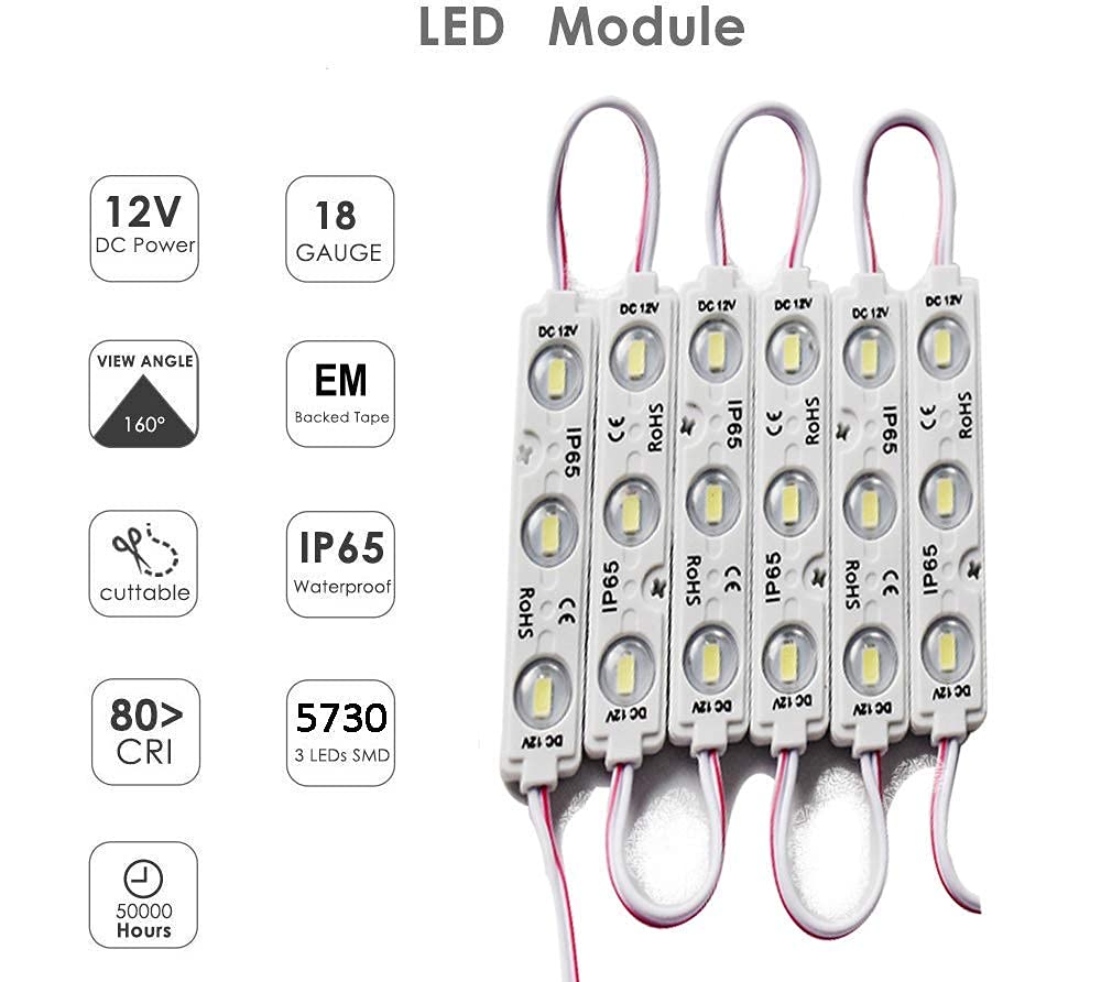 AOOYUANKE LED Module Lights, 6000K White, 200pcs, IP65 Waterproof, 5730 SMD, 150LM, Adhesive Backside, Model 66