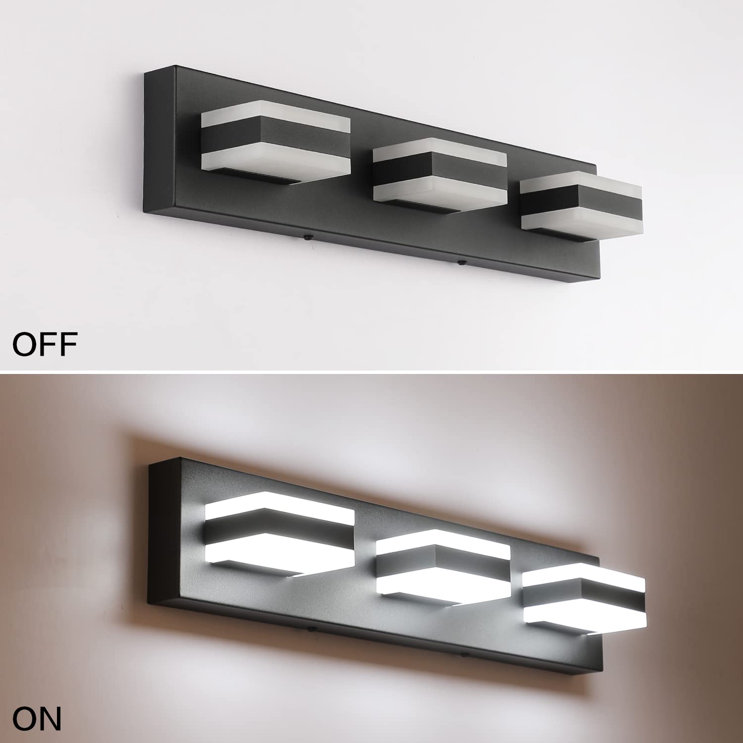 SOLFART 3 Light LED Vanity Lights, Acrylic Shade, Matt Black, Model S8568-ND, Modern Bathroom Lighting Fixtures