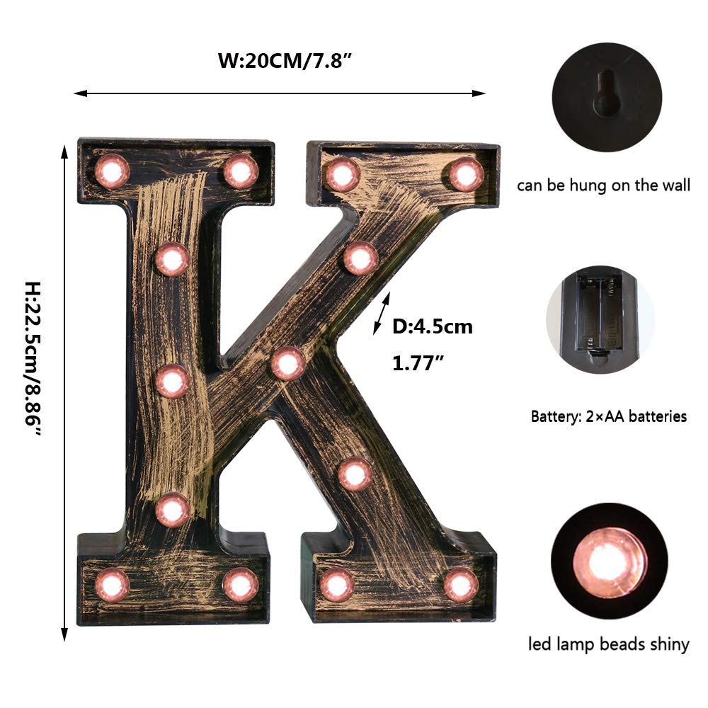 OYCBUZO Vintage LED Marquee Letter Sign - Industrial Style Light Up Decor - Model Vintage-Letter-11 - Golden Black