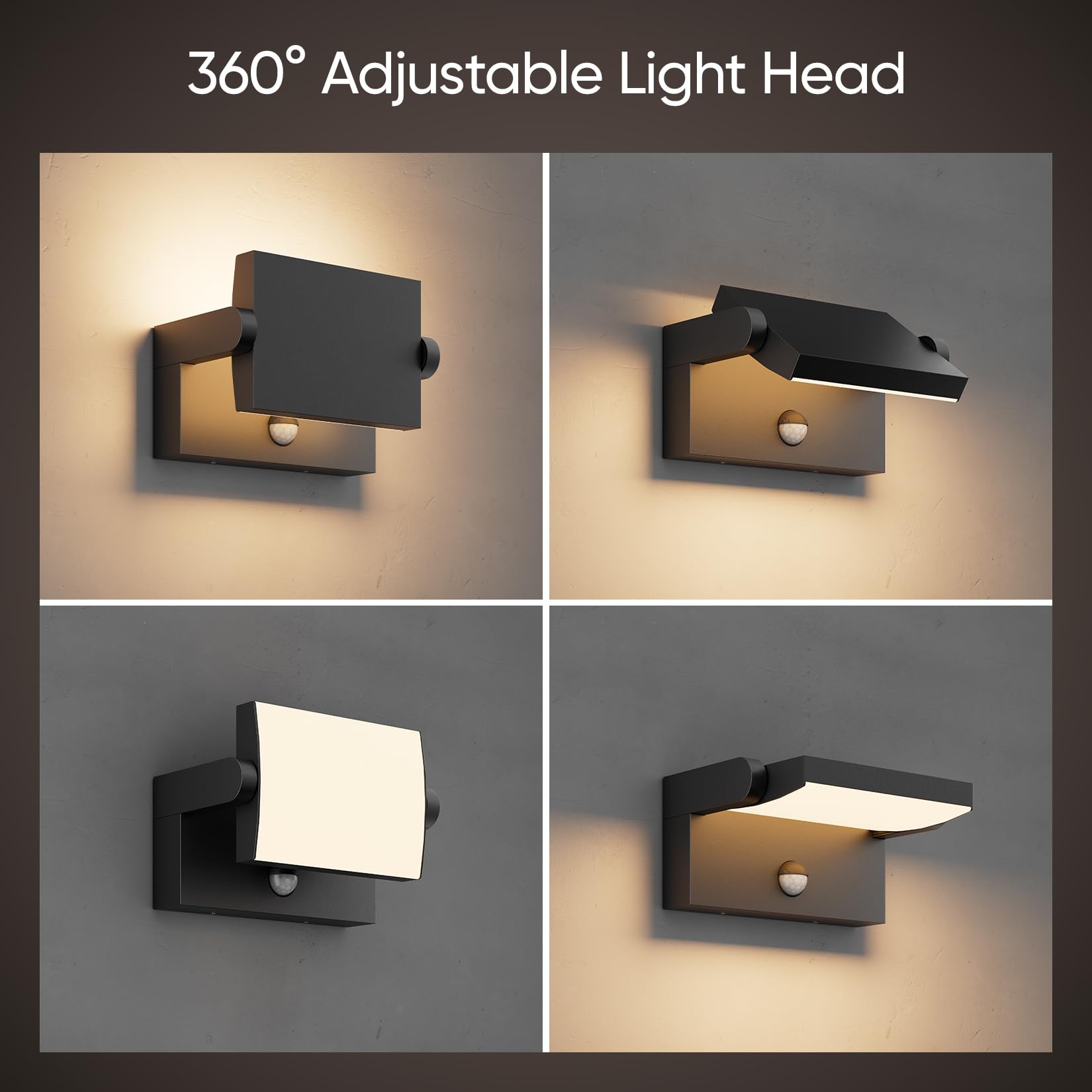 Lundwa 2 Pack 40W Motion Sensor Outdoor Wall Lights  3000K Black Led Light Fixture  Ip65 Waterproof Exterior Porch Light  360  Adjustable Head Flood Wall Lighting For House