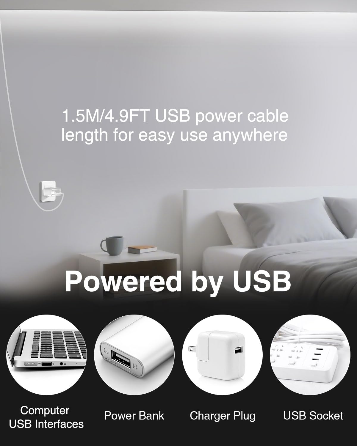 Aclorol 5V Cob Led Strip Light White 6000K 6.56Ft/2M 640Leds Dimmable Led Flexible Tape Lights With Self-Adhesive For Bedroom Kitchen Cupboard Cabinet Mirror Staircase Diy Lighting Project (2 Pack)