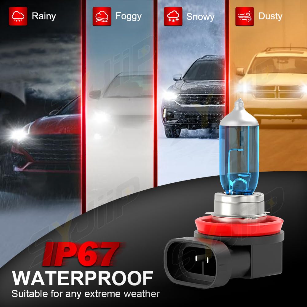 SYJIIP Halogen Headlight Bulbs 9005 H11 High Low Beam 6000K White Bright 4 PCS for Toyota 4Runner 2010-2022