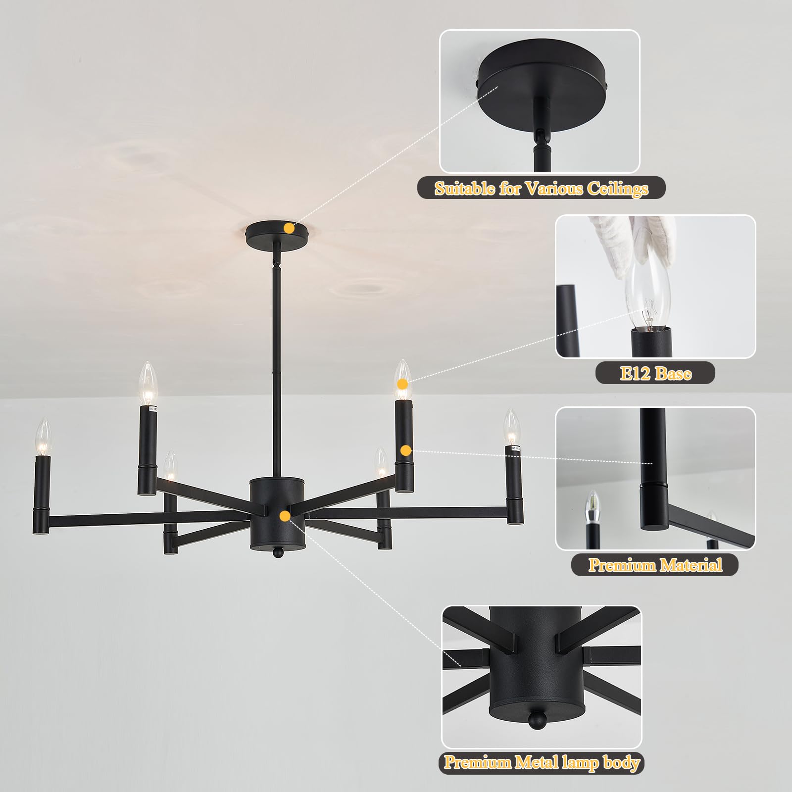 Asgyisa 6-Light Candle Chandeliers Modern Black Farmhouse Ceiling Light Fixture Industrial Pendant Lighting For Dining Room Livi