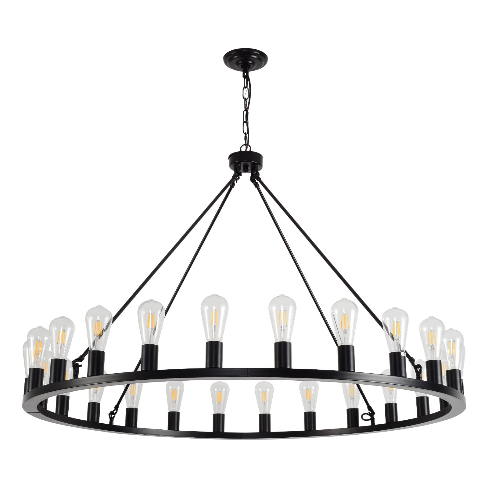 Wogon Weel Wagon Wheel Chandelier 24-Light 48-Inch, Black Round Rustic Farmhouse Chandelier Extra Large For High Ceilings, Dinin