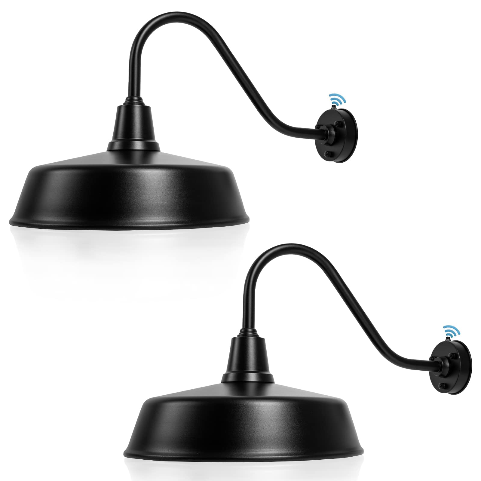 Naurham Barn Lights Outdoor Gooseneck Lighting, 18in Diameter, Black, Metal, Model NH05, Dusk to Dawn with Photocell for Porch Garage