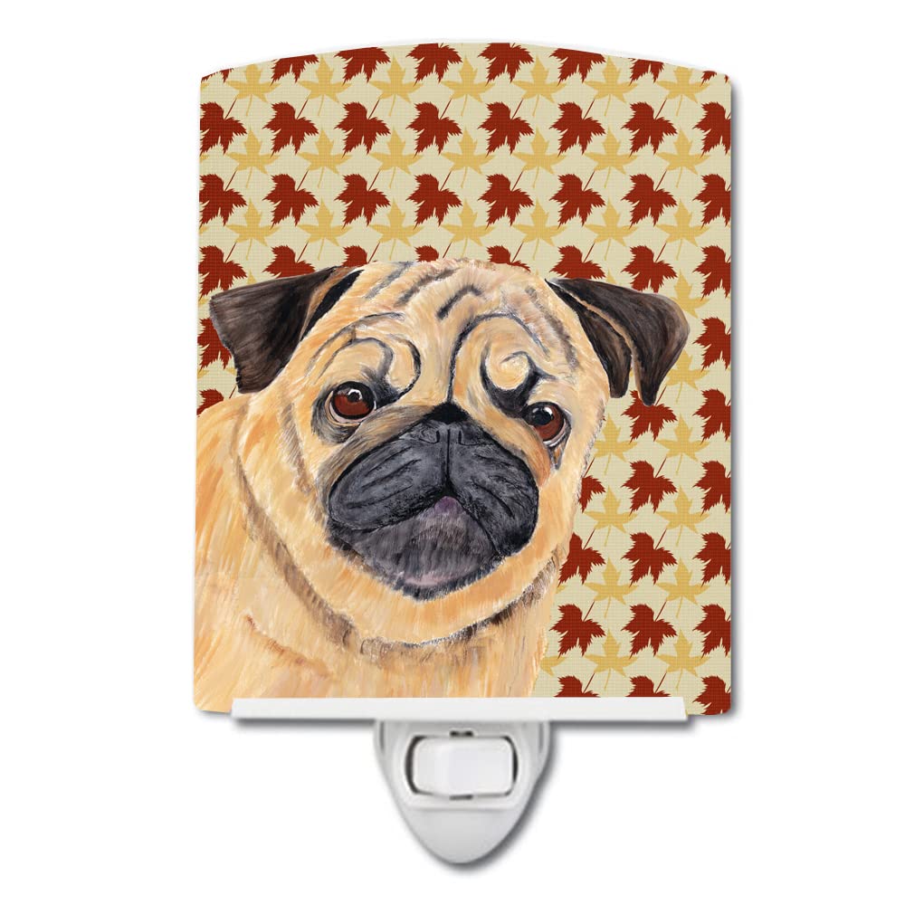 Carolines Treasures Ceramic Night Light, Pug Fall Leaves, UL-Certified, 6x4x3in, Multicolor, Model SC9211CNL
