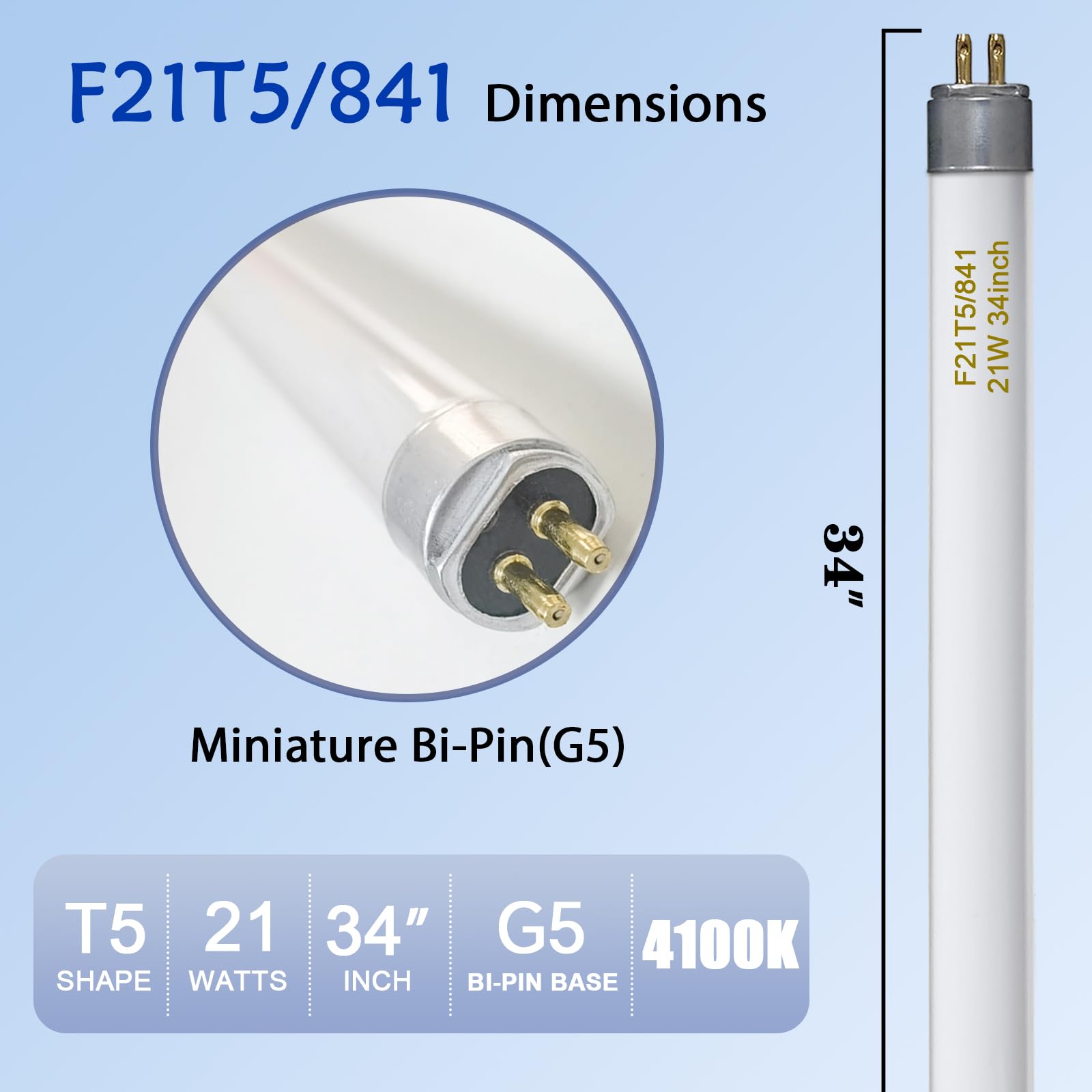 amgolibi F21T5/841 Fluorescent Tube 21W 2000 Lumens 4100K Cool White 34 inch Glass Light Bulb 6 Pack