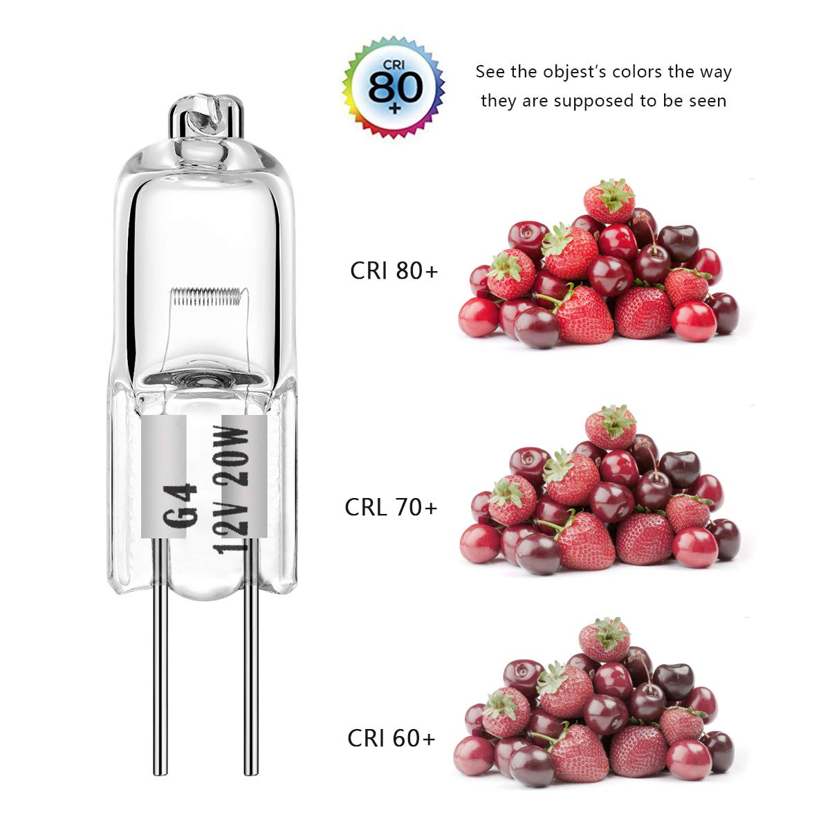 AHEVO G4 Halogen T3 Bi-Pin Bulb 20W 12V Soft White 2700K 280lm 12 Pack
