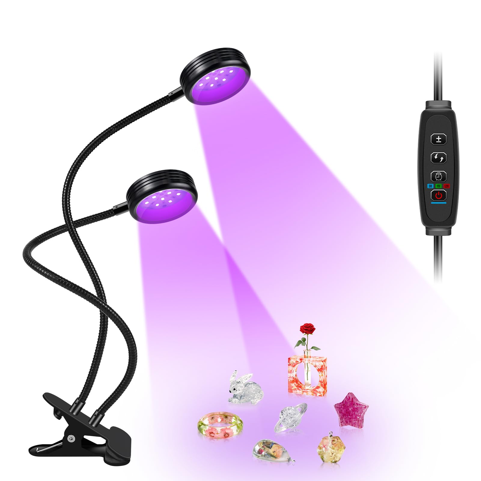 LEDLampsWorld USB UV Black Light Dual Head  10W 395nm-405nm LED UV Lamp with Clamp  Gooseneck UV Light for Resin Curing  Blacklight Poster  Fluorescent Discomfortt  Collection