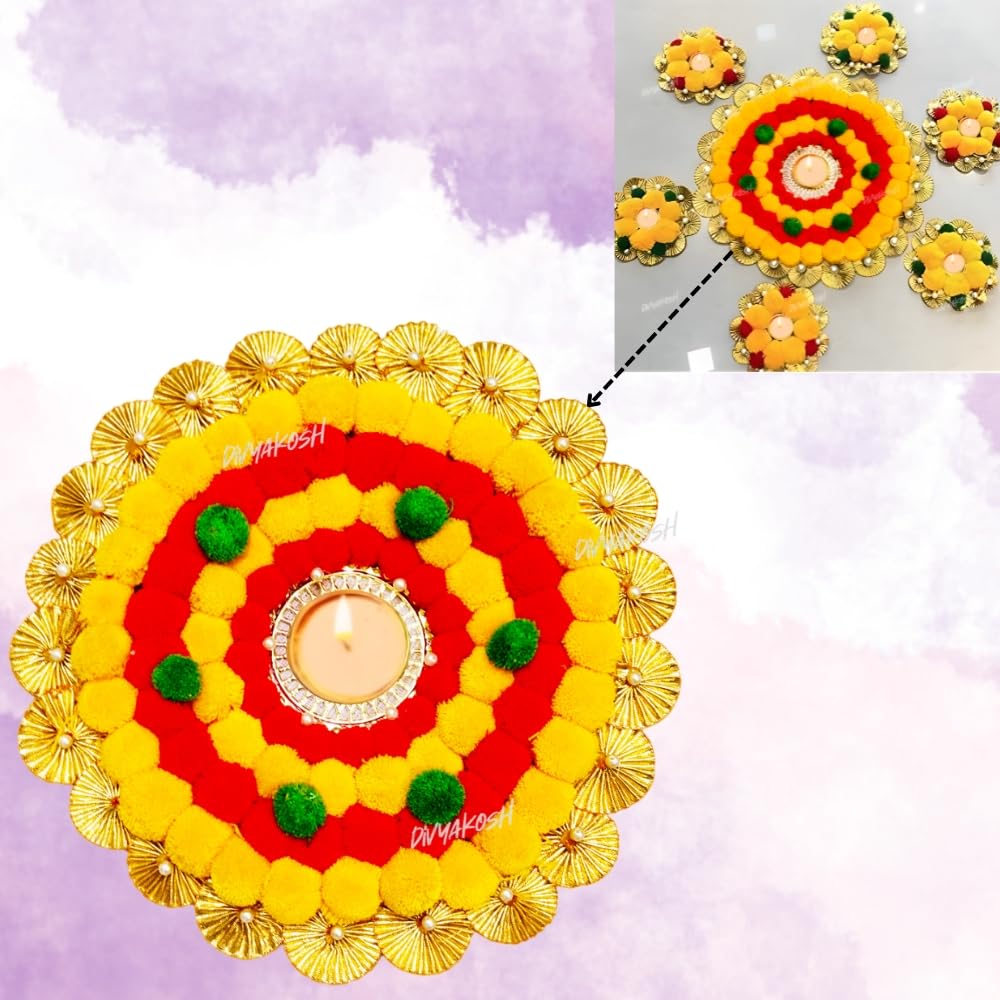 Divyakosh Yellow Theme Rangoli Mats for Home Decoration,Set of 7, Home Decorative Diya, Diwali Gift Diya,Deepak, Candles, Home D