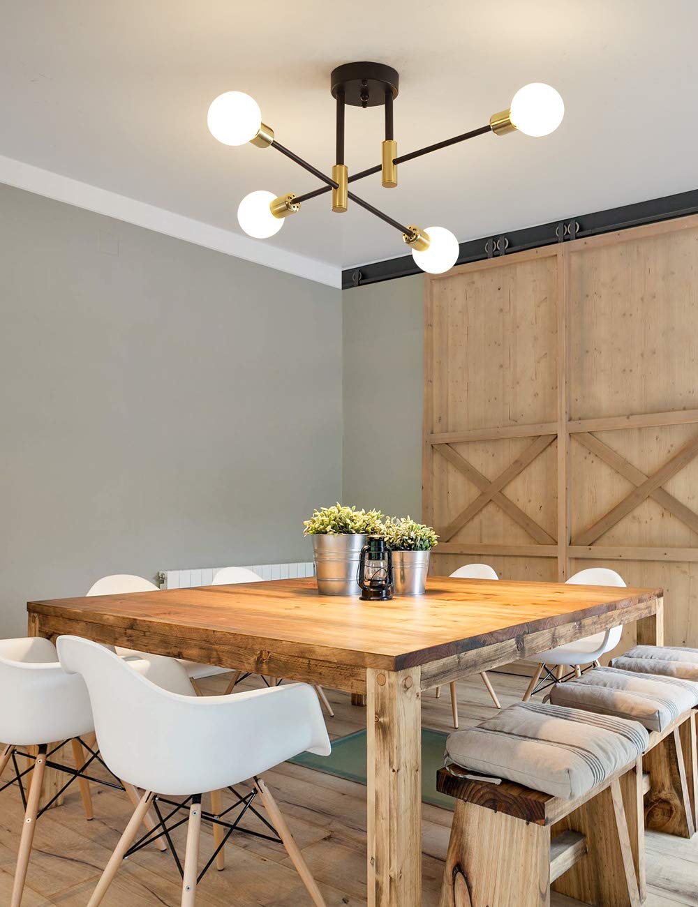 Biewalk Sputnik Chandelier Mid Century Modern Nordic Pendant Lighting 4 Lights Ceiling Light Fixture Black Light For Living Room, Kitchen, Bedroom, Dining Room