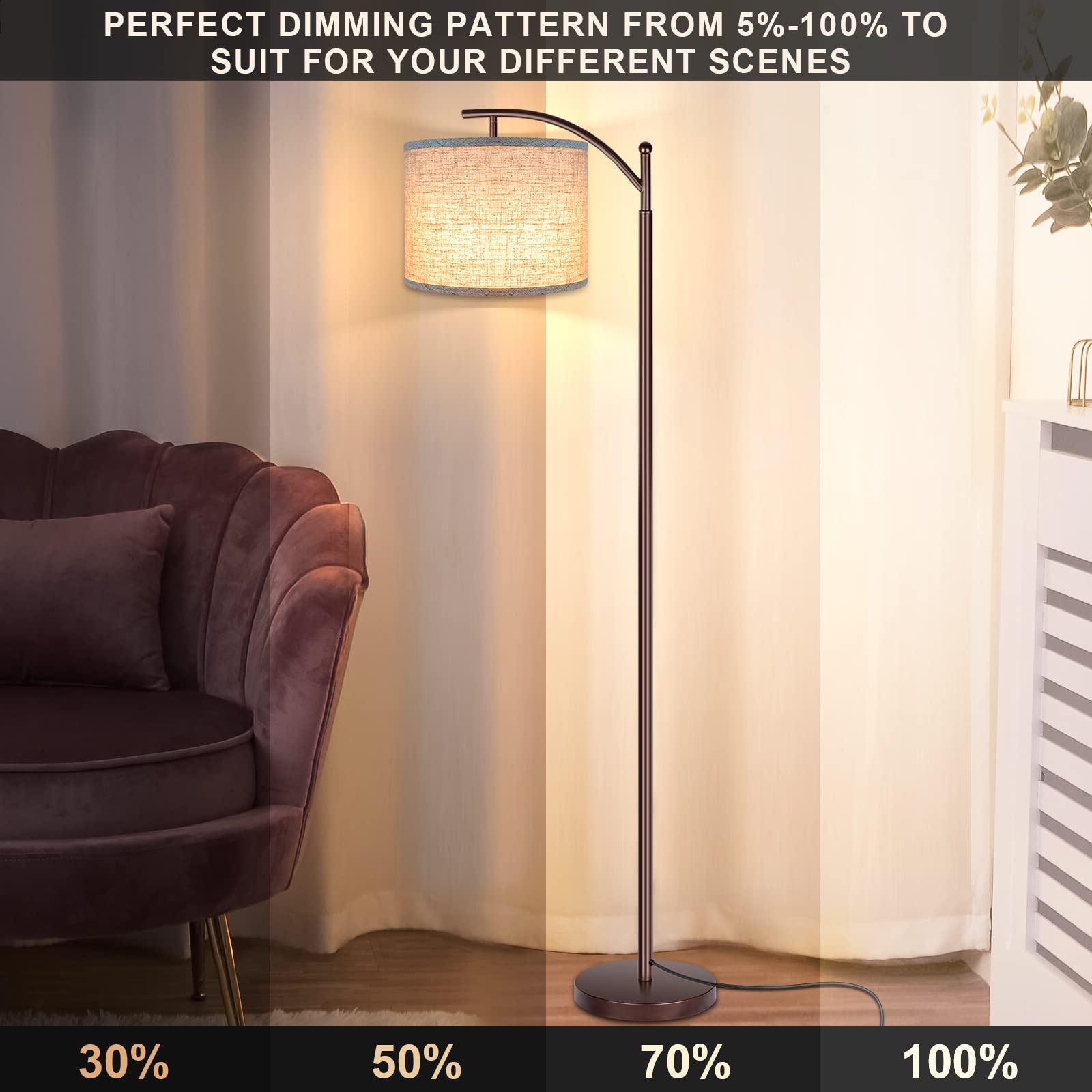 Floor Lamp For Living Room, 4 Color Temperature Led Floor Lamp With Remote Control & Foot Switch, Led Bulb Included, Modern Stan