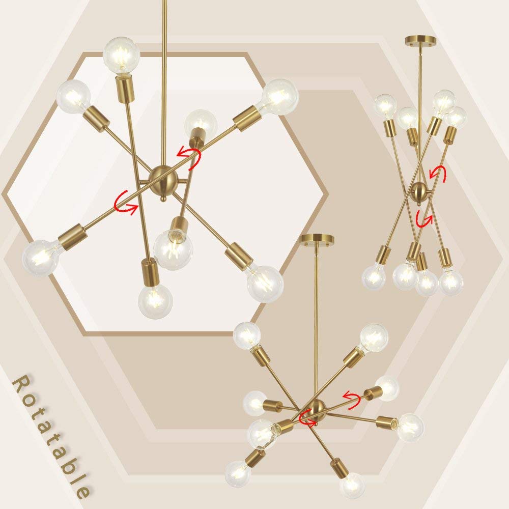 8 Lights Modern Sputnik Chandelier Lighting with Adjustable Arms Mid Century Pendant Light Vintage Industrial Farmhouse Ceiling