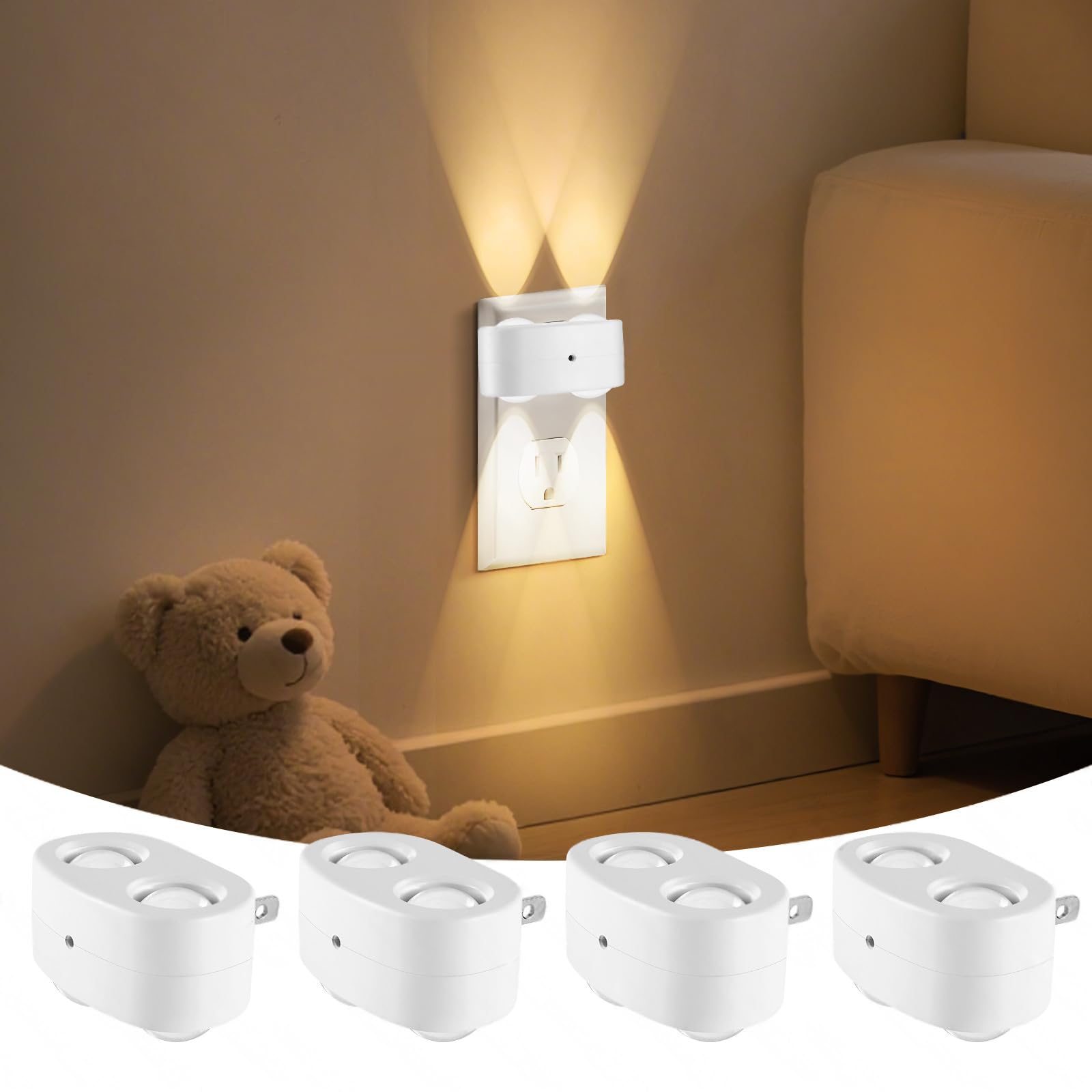 BMXKPO Night Light Plug into Wall, 4 Pack LED Night Lights,Rotatable Plug Night Lights,Dusk to Dawn Light Sensor,2700K Warm Whit