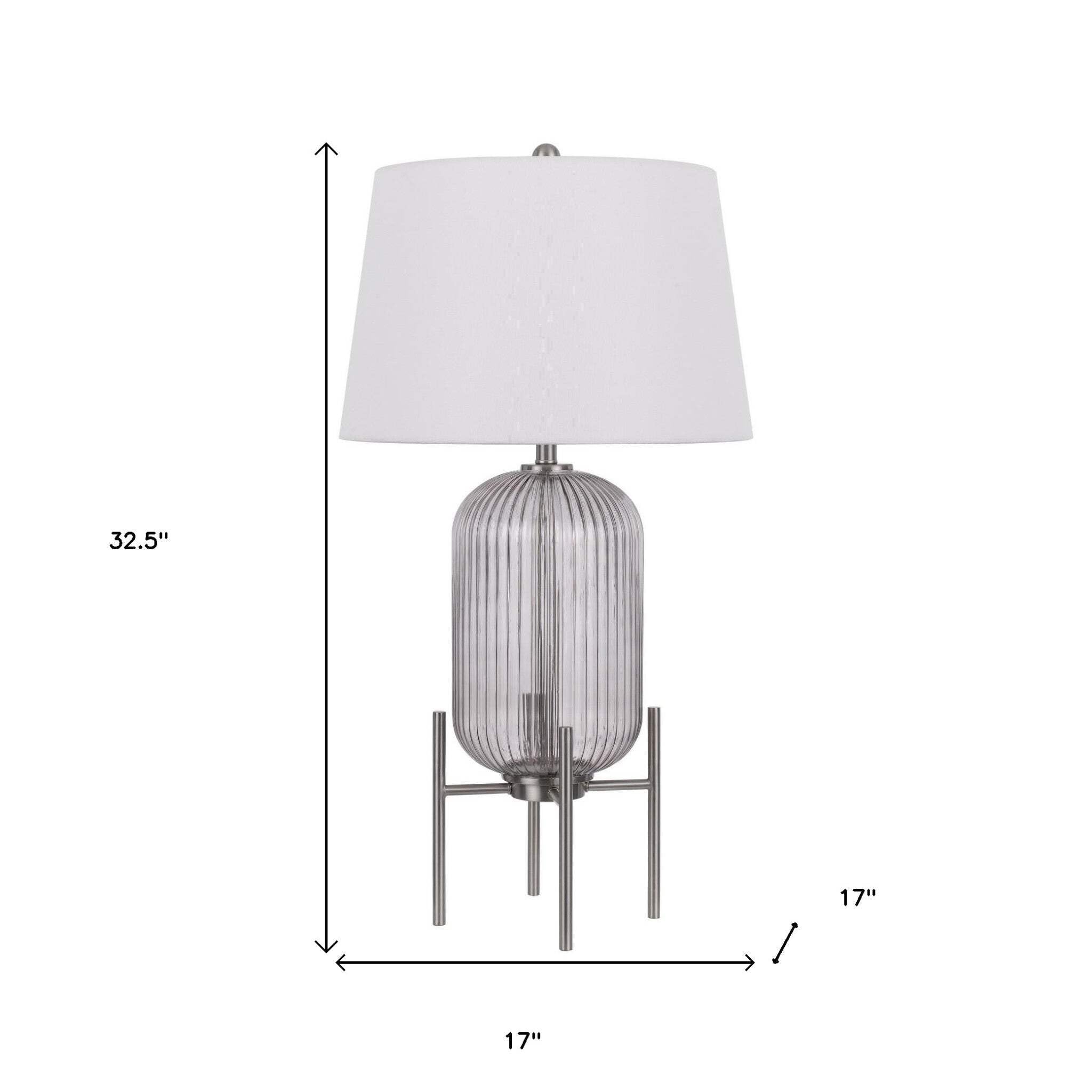 Homeroots 33 In. Nickel Glass Table Lamp With White Empire Shade, Model 524738