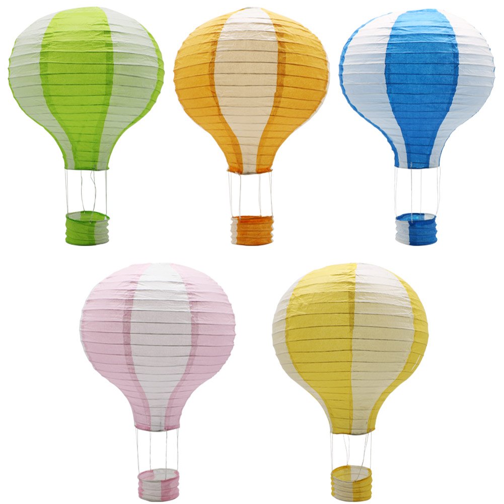 ADLKGG Hanging Hot Air Balloon Paper Lanterns, Pack of 5, 12 Inch, Multi Color, Metal and Paper, Ideal for Party Decoration