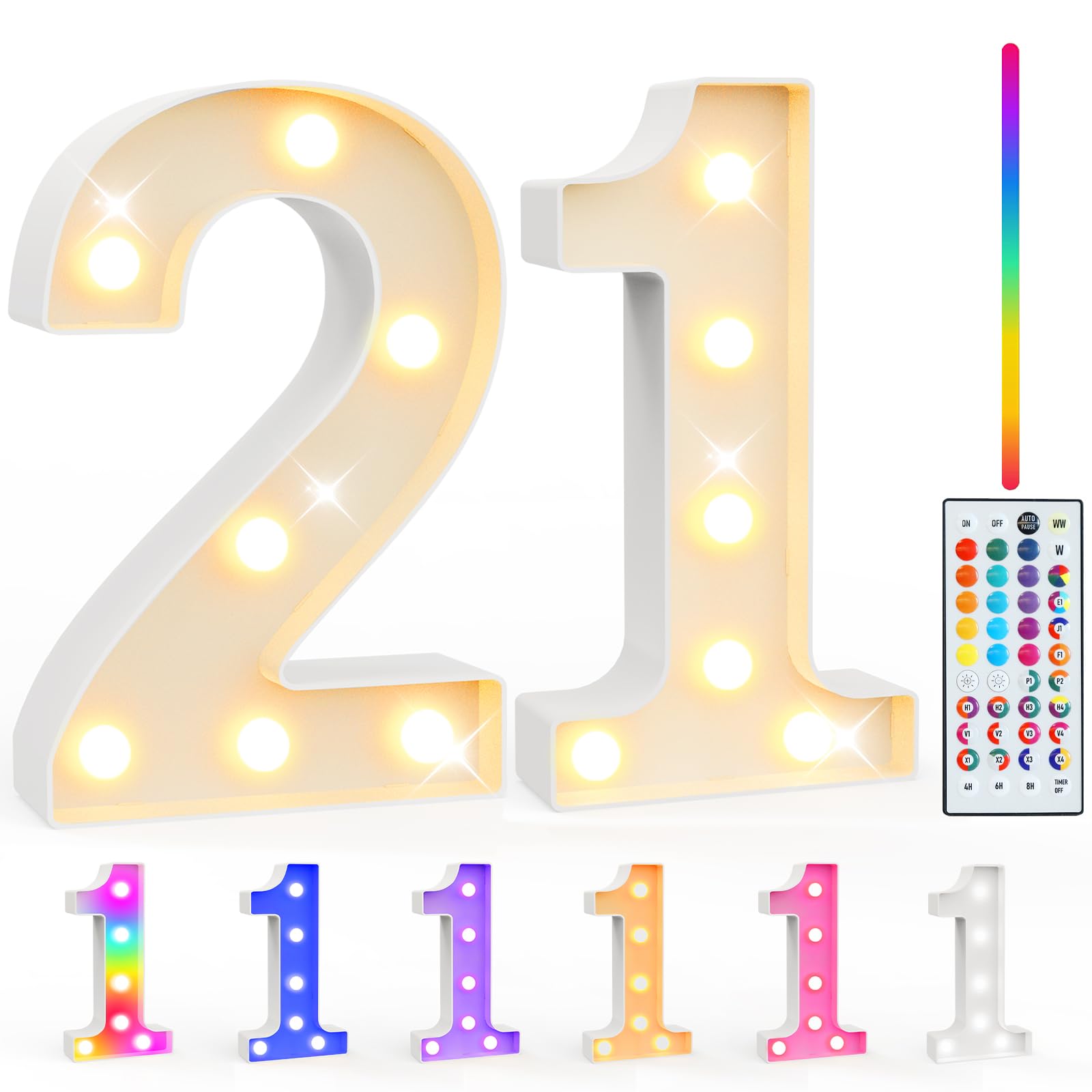 Pooqla 21St Birthday Decorations For Her Him  35 Colors Led Light Up Numbers With Remote  Multicolor Marquee Numbers 21 Sign For Party Wedding Anniversary Decor 21St Birthday Gift  Number 21