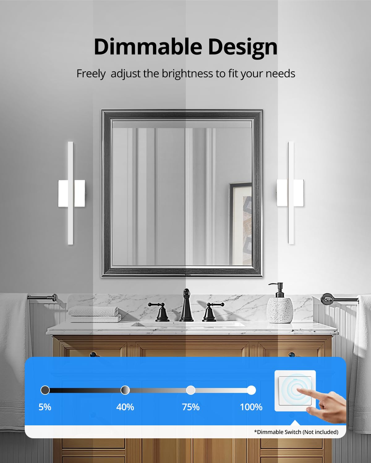 Combuh 16Inch Dimmable Led Bathroom Vanity Light Bar, Ip44 Over Mirror Chrome, 6000K