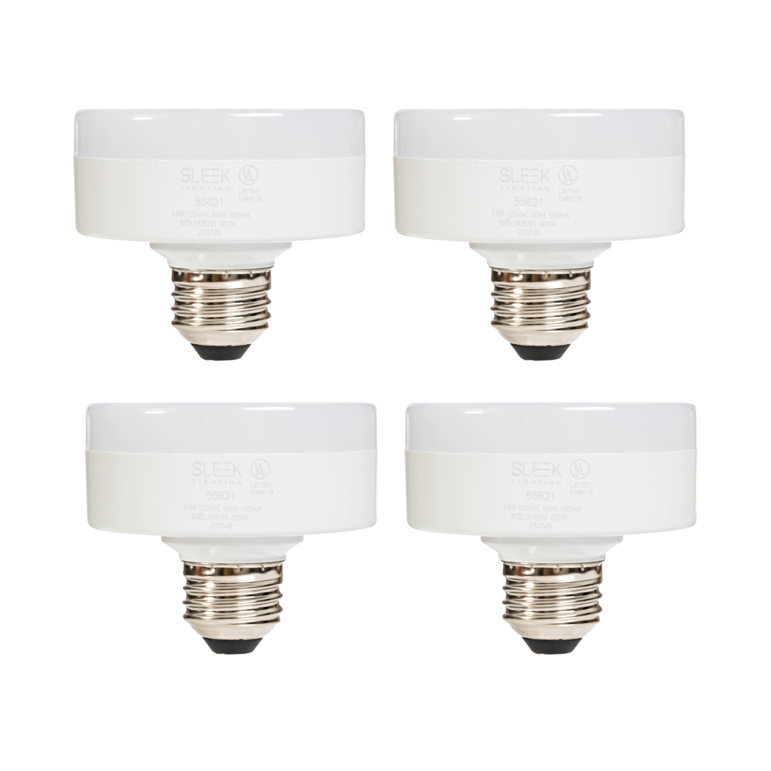 Sleeklighting Led Low Profile Flat Puck Light Bulb, E26, 11W, Dimmable, 2700K Warm White, 800Lm, Ul Listed - (4 Pack)
