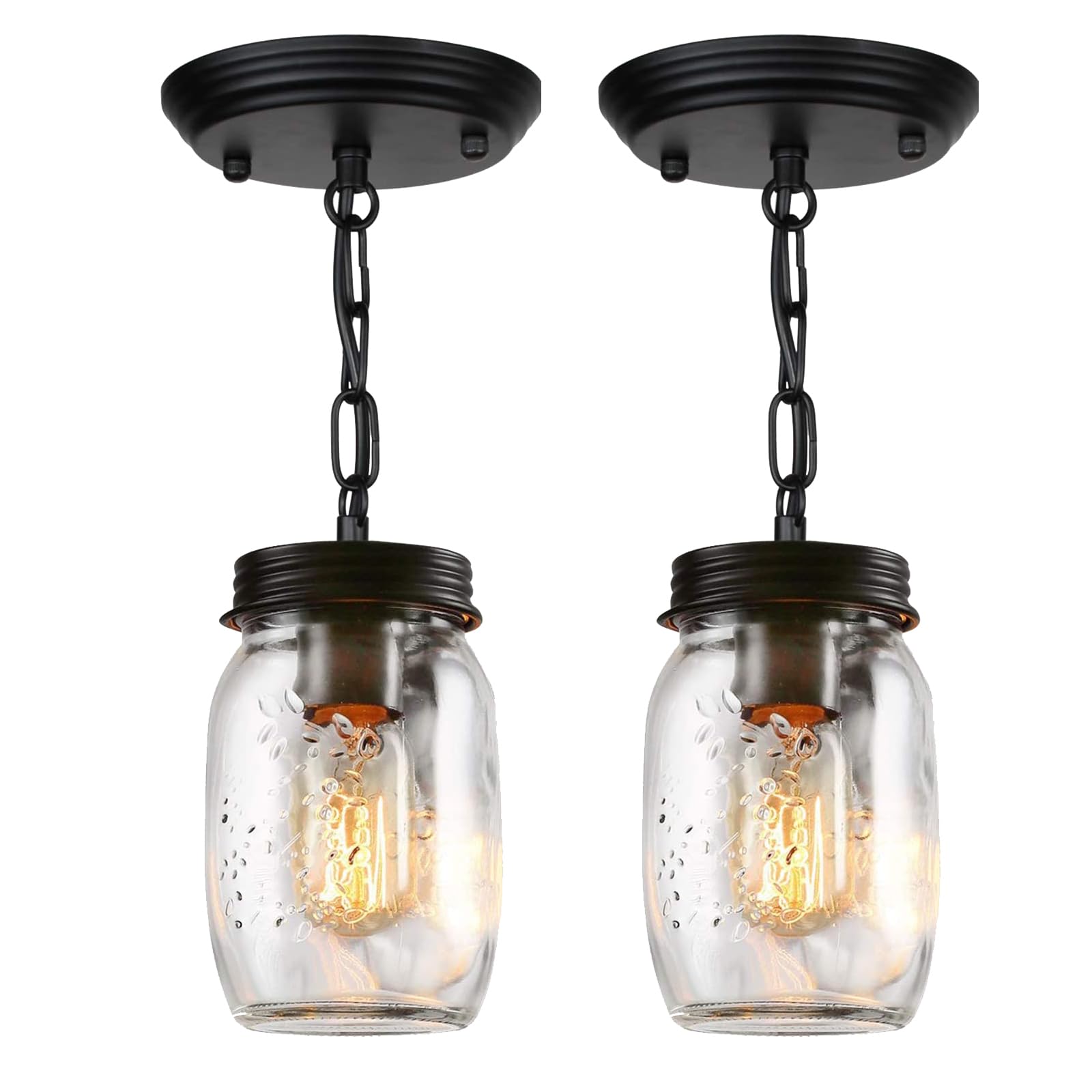 PUZHI HOME Mason Jar Light Fixture, 1-Light Pendant Lighting, Glass, Black, Model PZ-GP-002, Farmhouse Style for Dining Room and Foyer