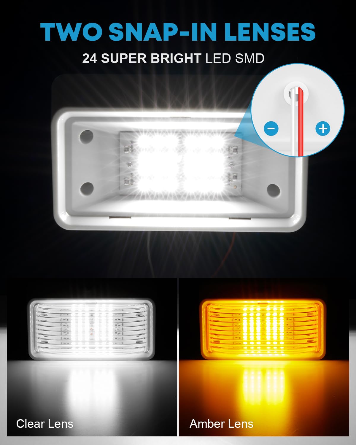 Kohree LED RV Porch Light 320 Lumen 12V Utility Fixture 2 Pack White Base Clear & Amber Lenses Model HP423