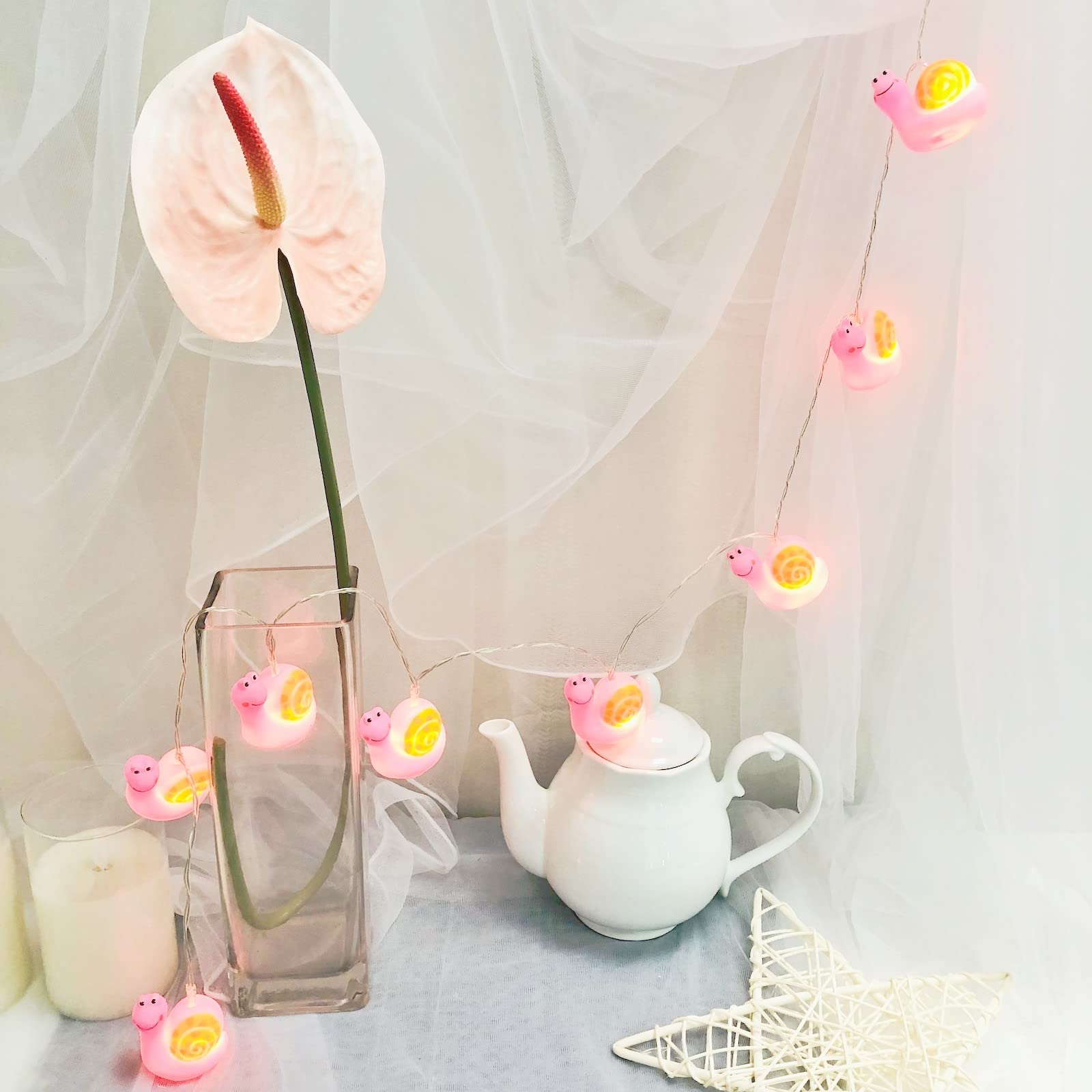 Cute Animal Snail Night Lights Snails String Lights 5.4Ft 10 Led Battery Operated Bedroom Fairy Lights For Children Bedroom Home Holiday Decortion (Snails, 1.65M/10Led)