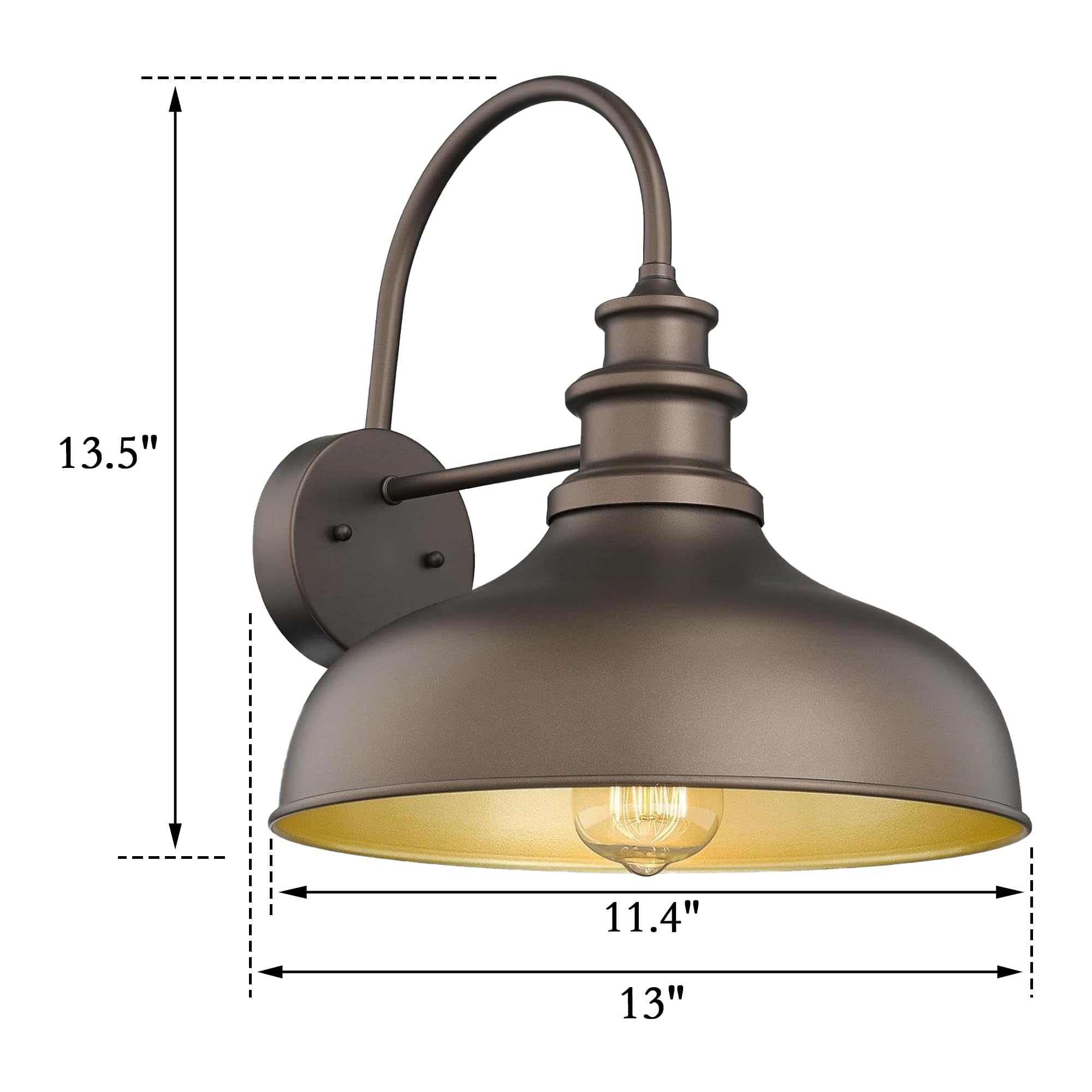 Bestshared Outdoor Gooseneck Barn Light Sconce, Vintage Metal Wall Lantern, ORB+Gold, 2-Pack, Model V260