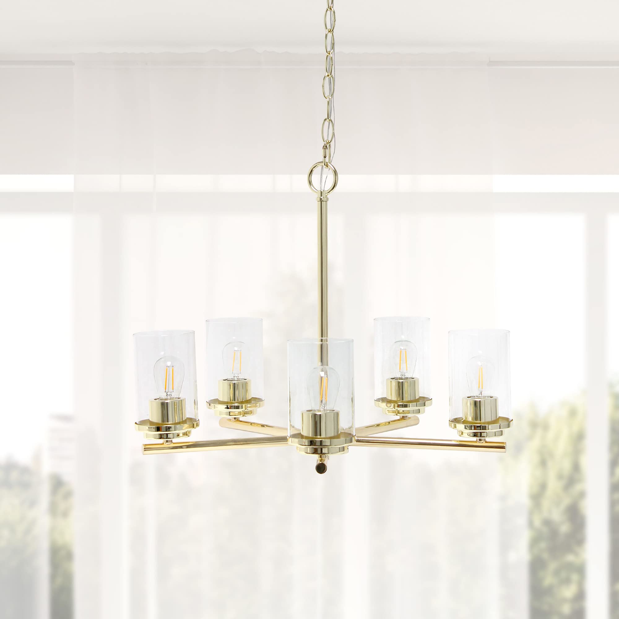 LALIA HOME 5-Light Pendant Chandelier, Clear Glass & Metal, 20.5in, Gold, Model 1270-LHP-3013-GL