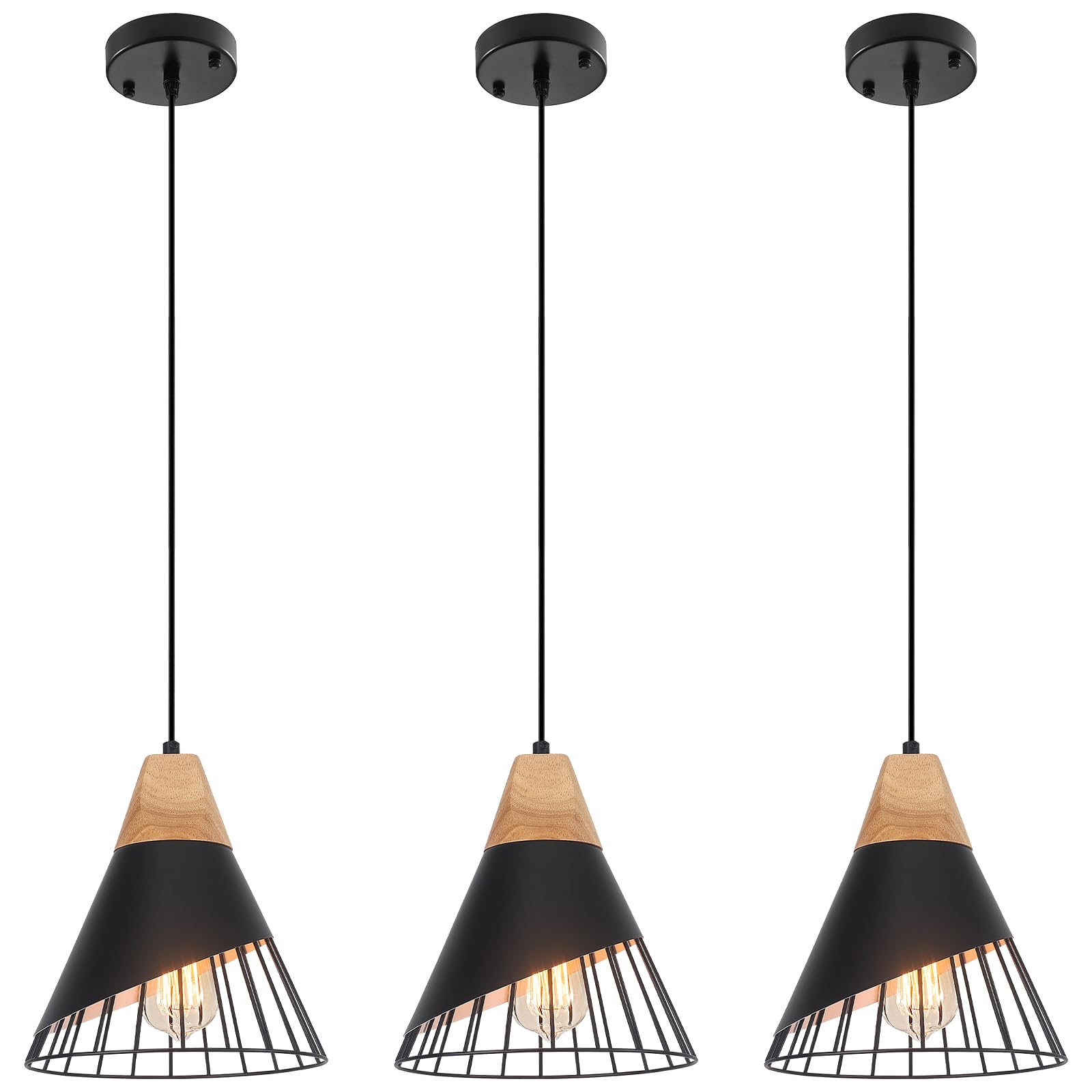 SESIMENT Black Pendant Light  3 Packs 9.4inch Farmhouse Pendant Light  Kitchen Pendant Lights  Black Pendant Lights Kitchen Island for Living Room  Bar  Bedroom  Office