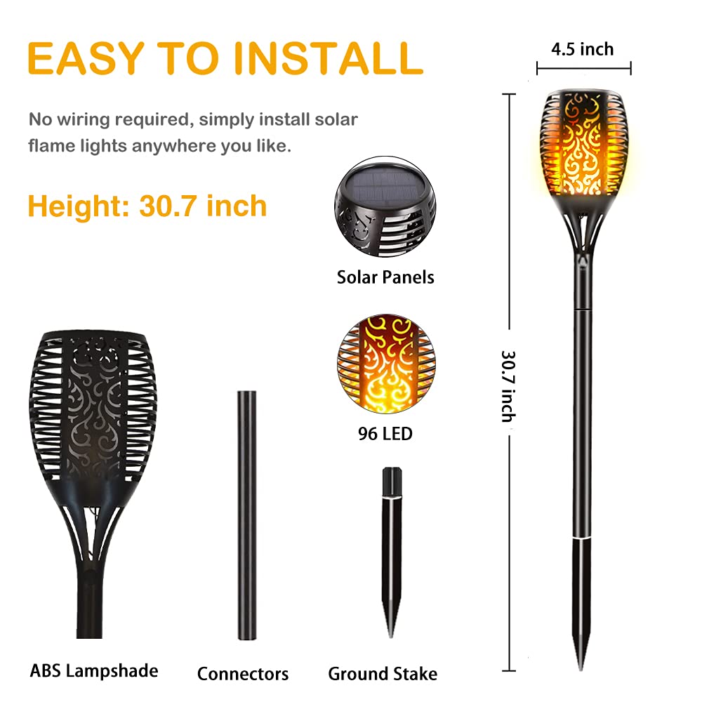 Maksone 6 Pack Solar Led Torches - Waterproof Flickering Flame Lights For Outdoor Decor
