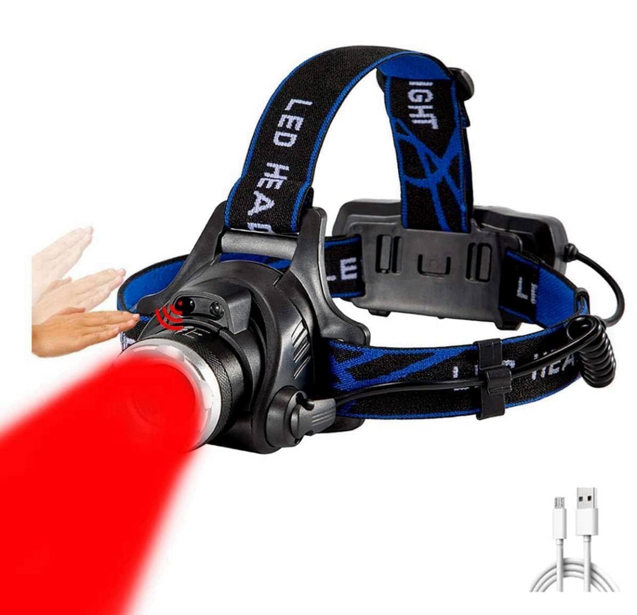 LUXNOVAQ Rechargeable Red Light Headlamp, Motion Sensor Super Bright Headlamp with Red Light, 3 Modes Zoomable Waterproof Predat