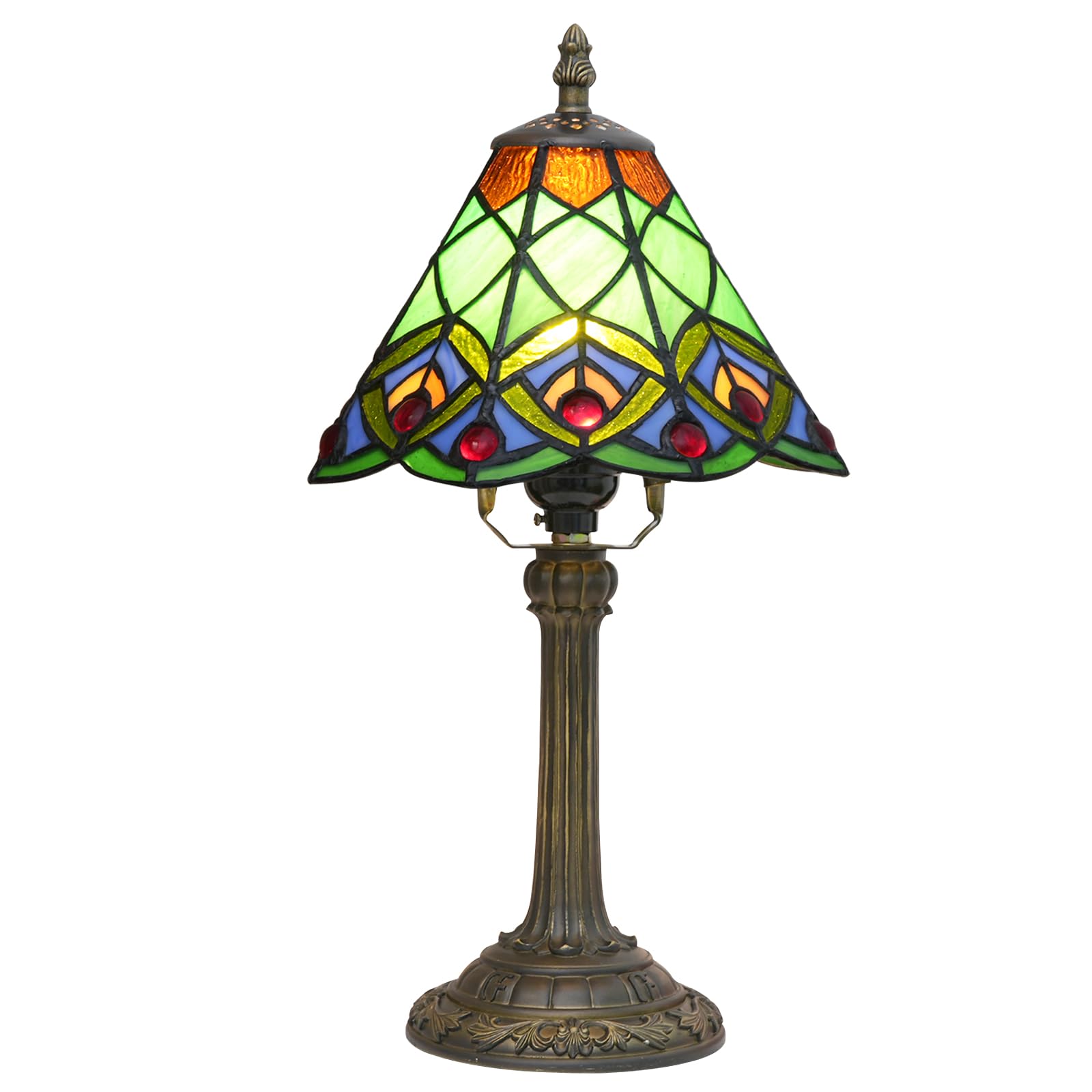 Green Small Tiffany Lamp Stained Glass Table Lamp Peacock Tail Bedroom Bedside Light For Living Room Dormitory Bar Retro Style U