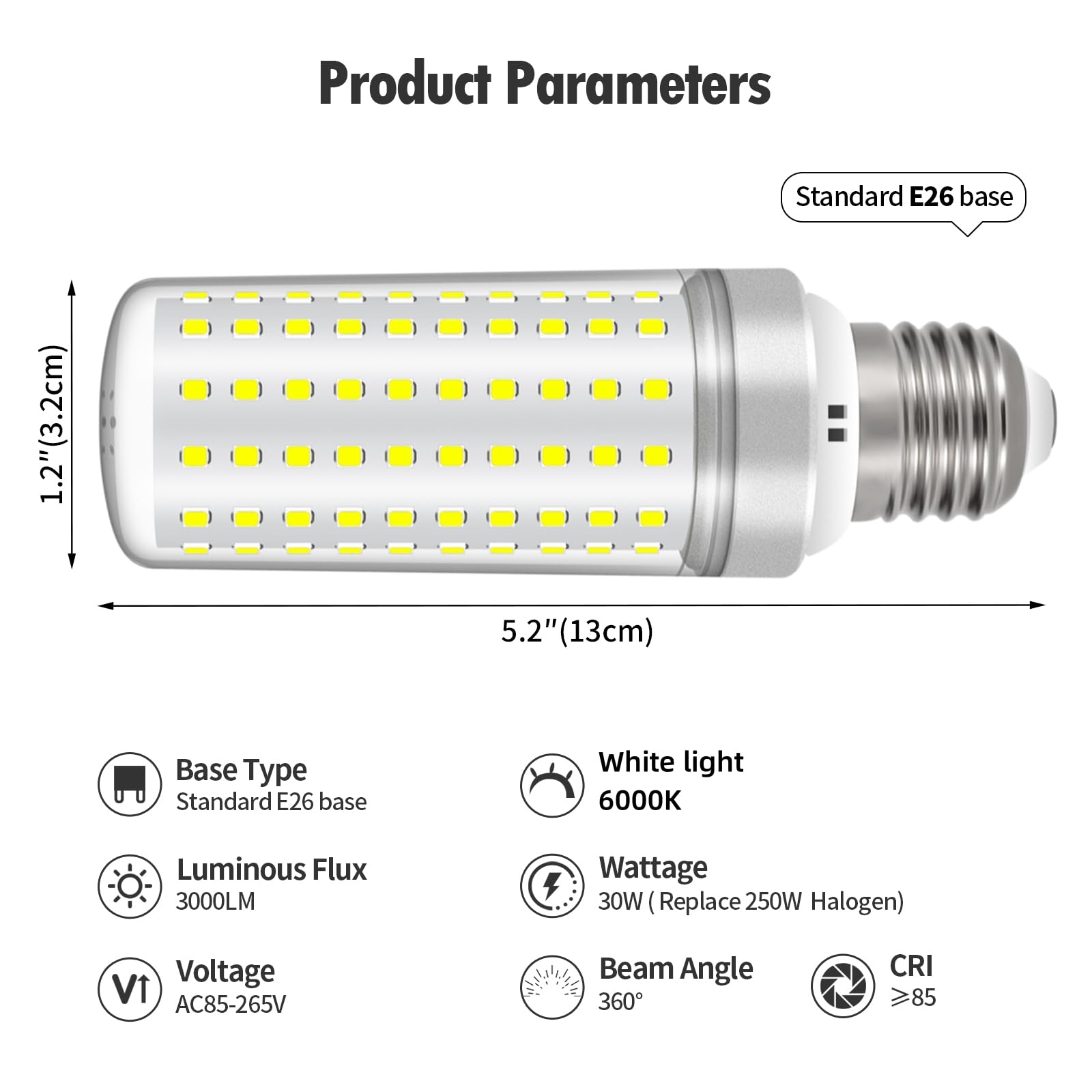 E26 Led Bulbs, 30W Led Light Bulbs Equivalent 250W, 6000K Daylight White, Not Dimmable,Ac 85-265V, E26 Light Bulbs (4 Pack)