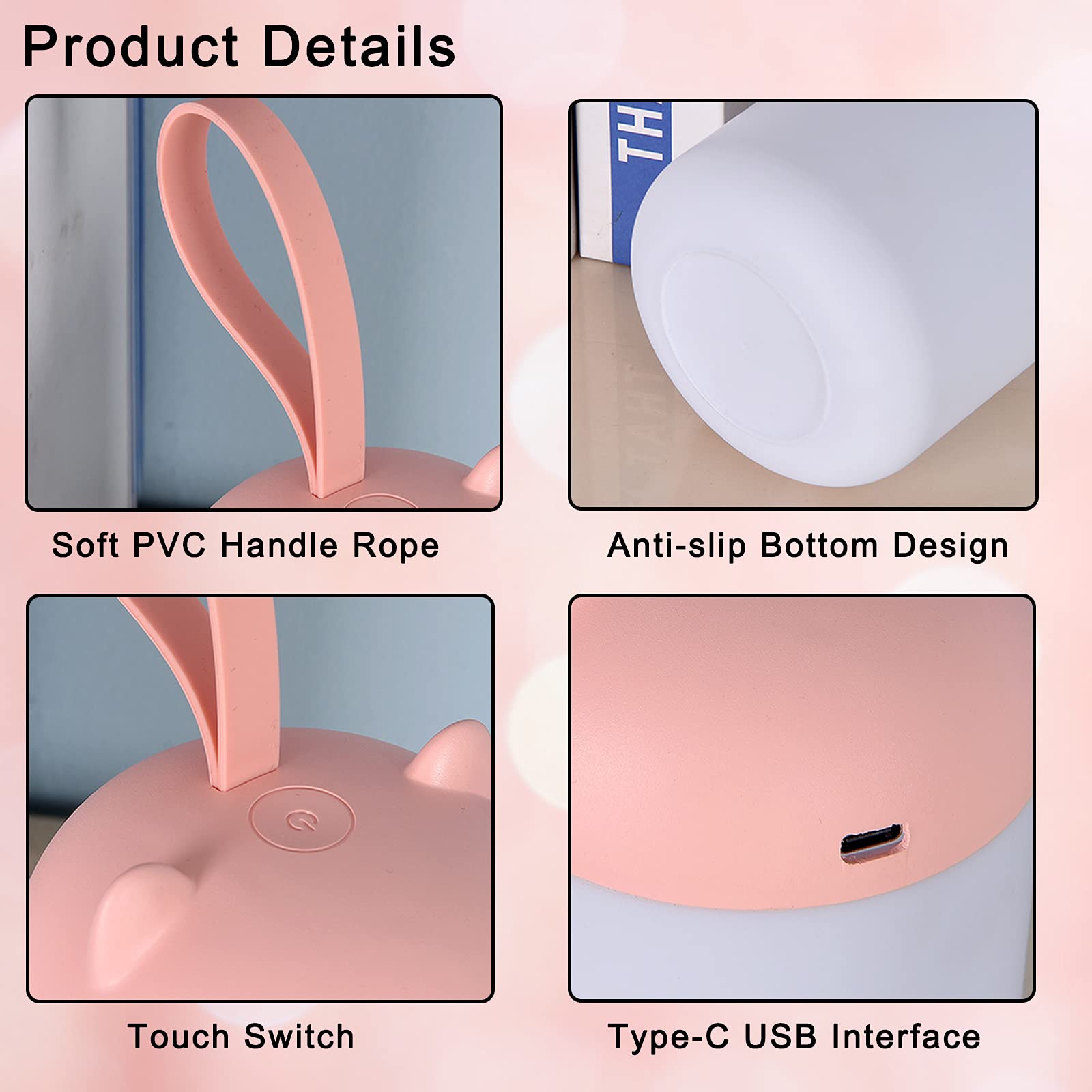 Startogo Kids Lantern Night Light - Portable Rechargeable Led, Dimmable, Warm Light, Pink