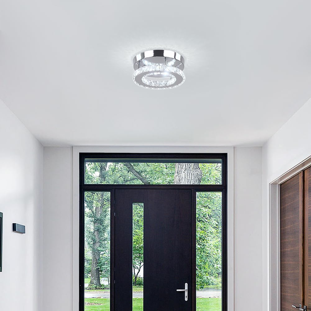 Hopggie Modern Crystal Chandelier Led Flush Mount Pendant Lighting Mini Ceiling Light Fixture For Bathroom Bedroom Hallway Stair