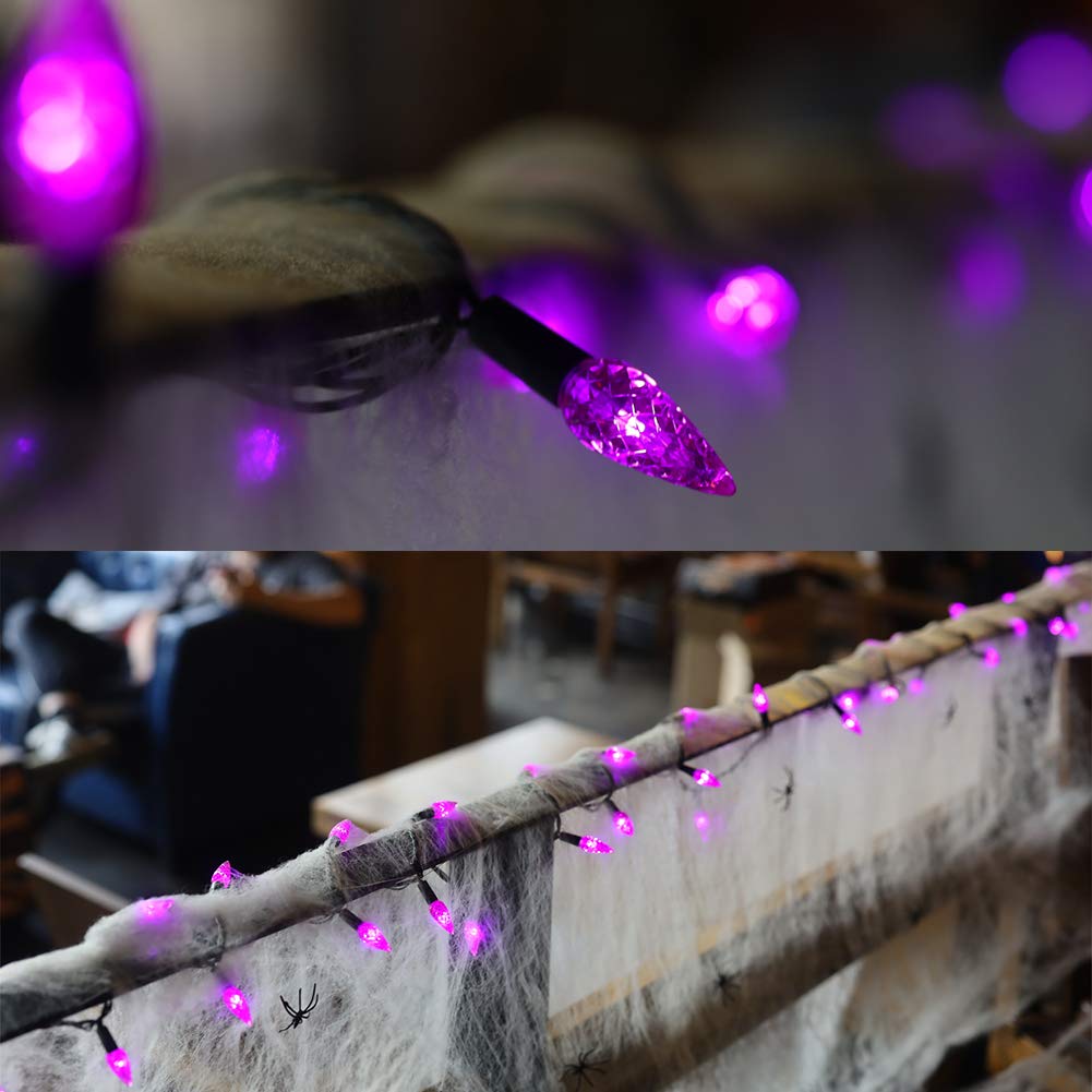 Twinkle Star C6 Halloween String Lights - 100 LED, 33ft, Purple, Indoor/Outdoor, 8 Lighting Modes, Model ZD-29V100DIF
