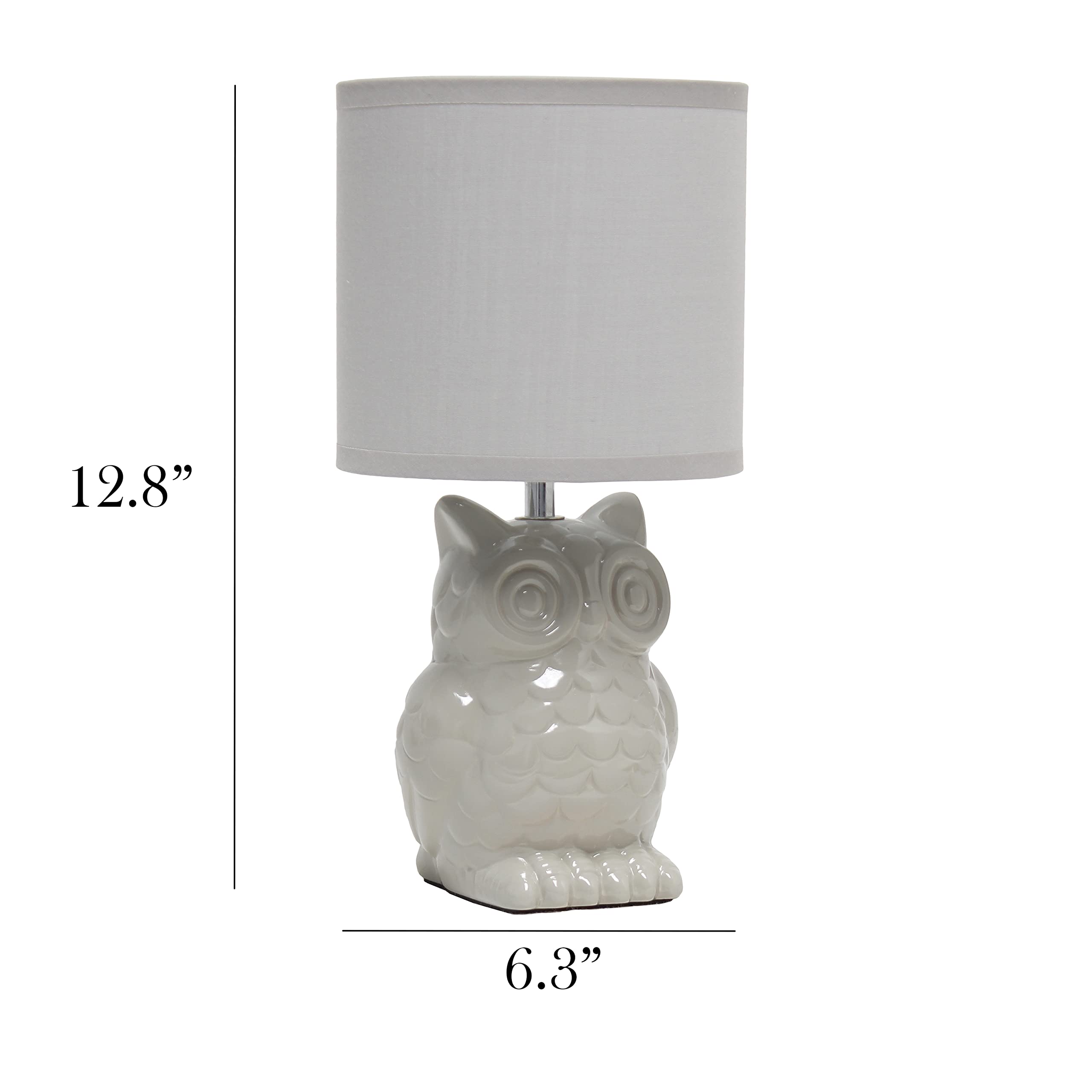 Simple Designs Lt1136-Gry Gray Ceramic Owl Table Lamp 12.8 With Fabric Shade For Bedroom, Living Room, Nursery